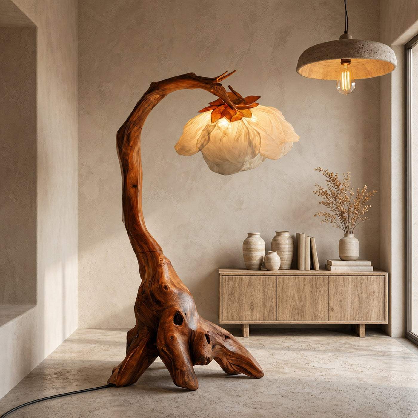 Organic Floor Lamp With Tree Branch Silhouette For Bedroom And Reading Nook - product view 6