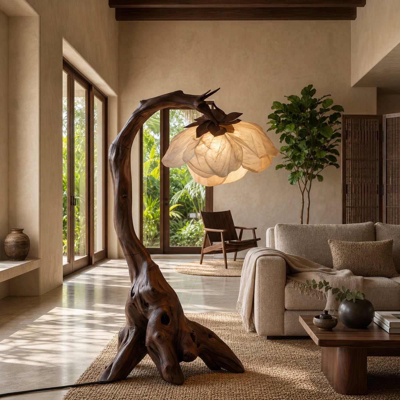Organic Floor Lamp With Tree Branch Silhouette For Bedroom And Reading Nook - product view 7