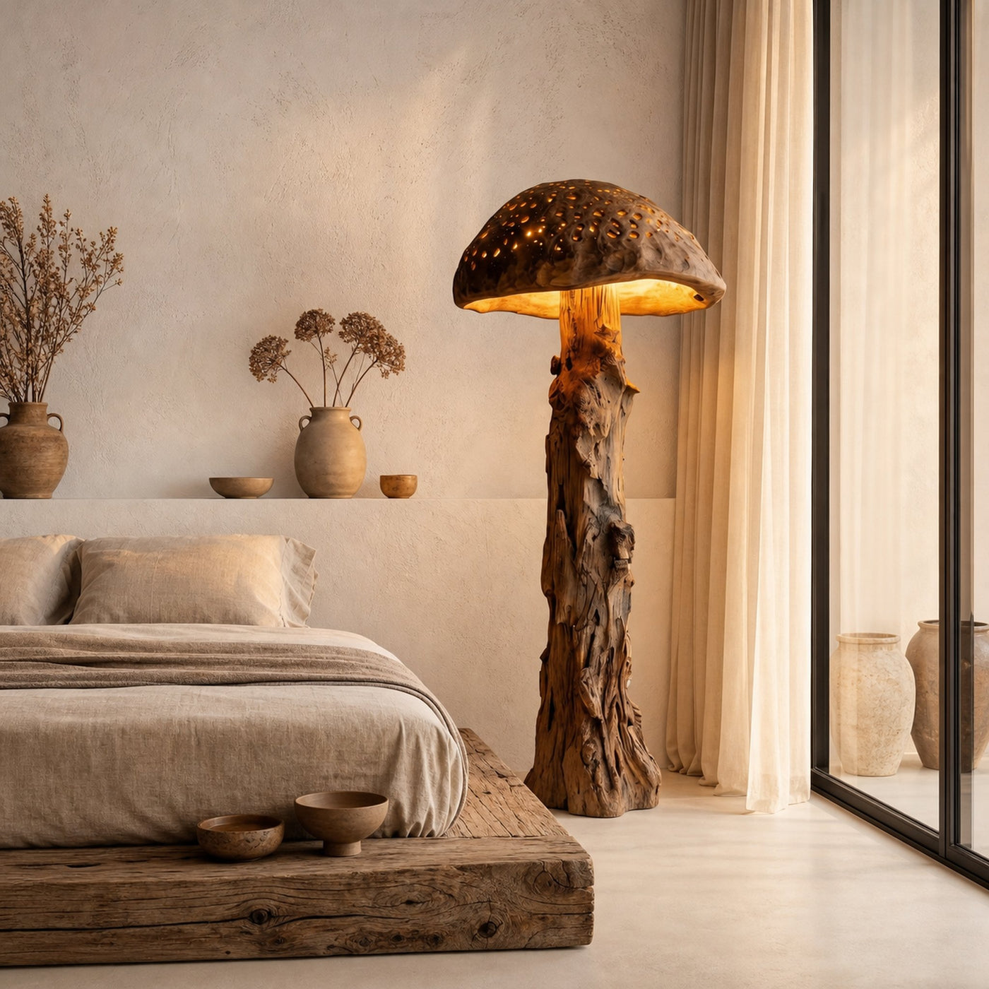Organic Floor Lamp With Tree Trunk Base And Sculptural Shade For Living Room And Bedroom - product view 2