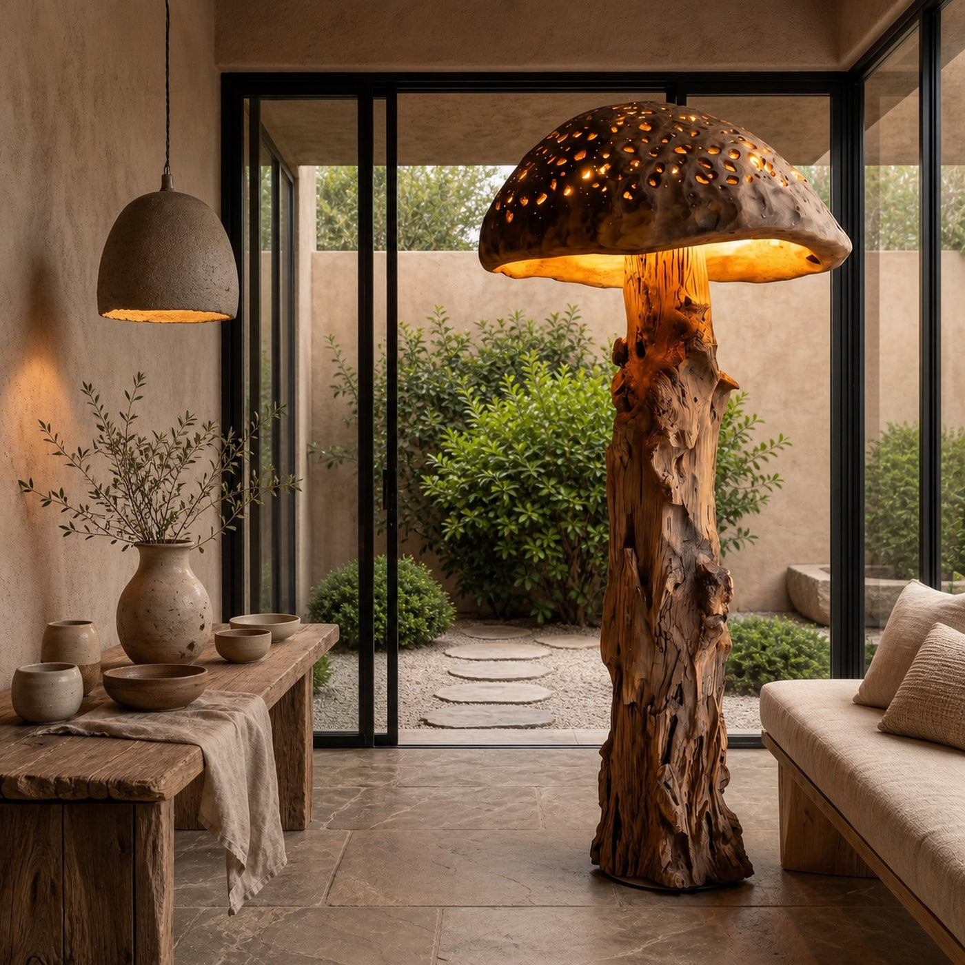 Organic Floor Lamp With Tree Trunk Base And Sculptural Shade For Living Room And Bedroom - product view 5