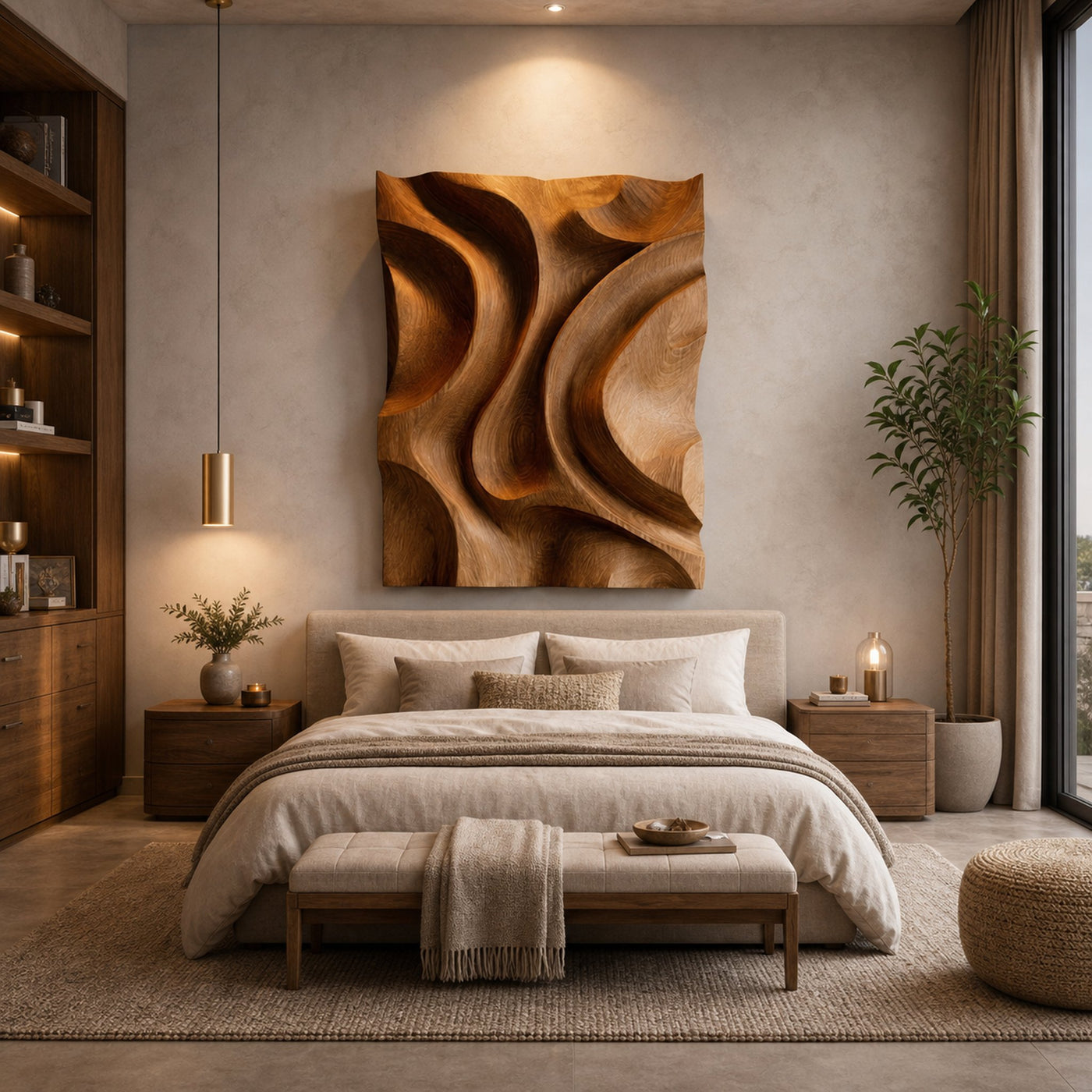Organic Flow Carved Wood Wall Art Modern Sculptural Decor - product view 2