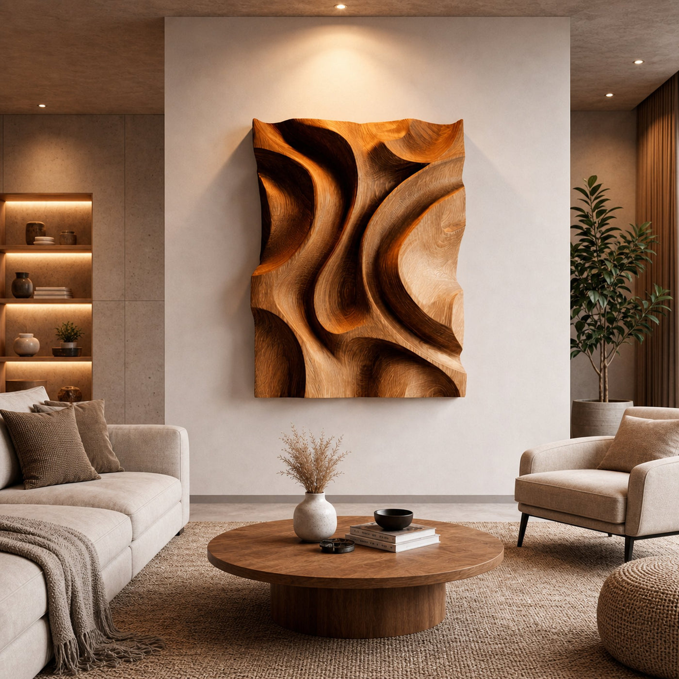 Organic Flow Carved Wood Wall Art Modern Sculptural Decor - product view 3