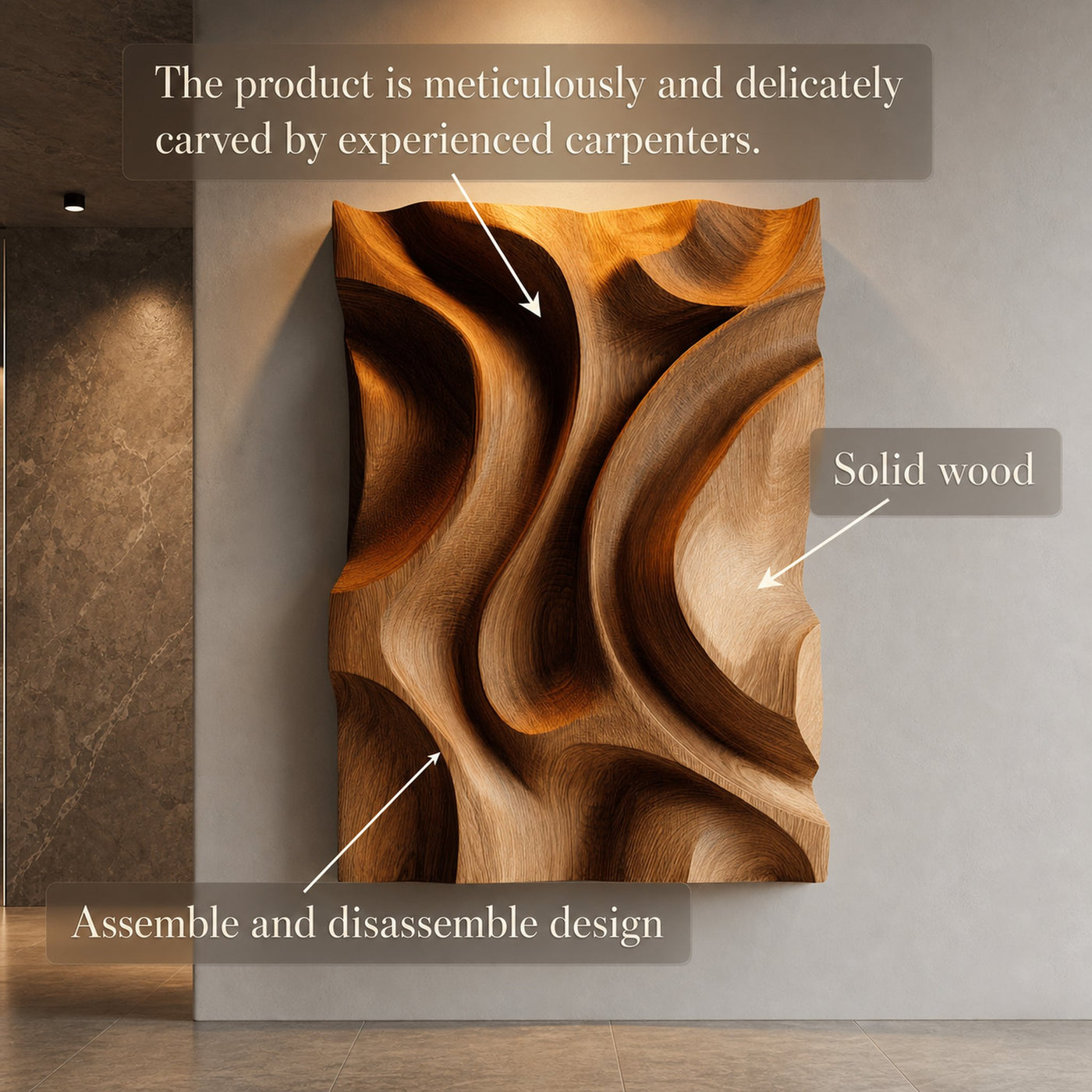 Organic Flow Carved Wood Wall Art Modern Sculptural Decor - product view 4