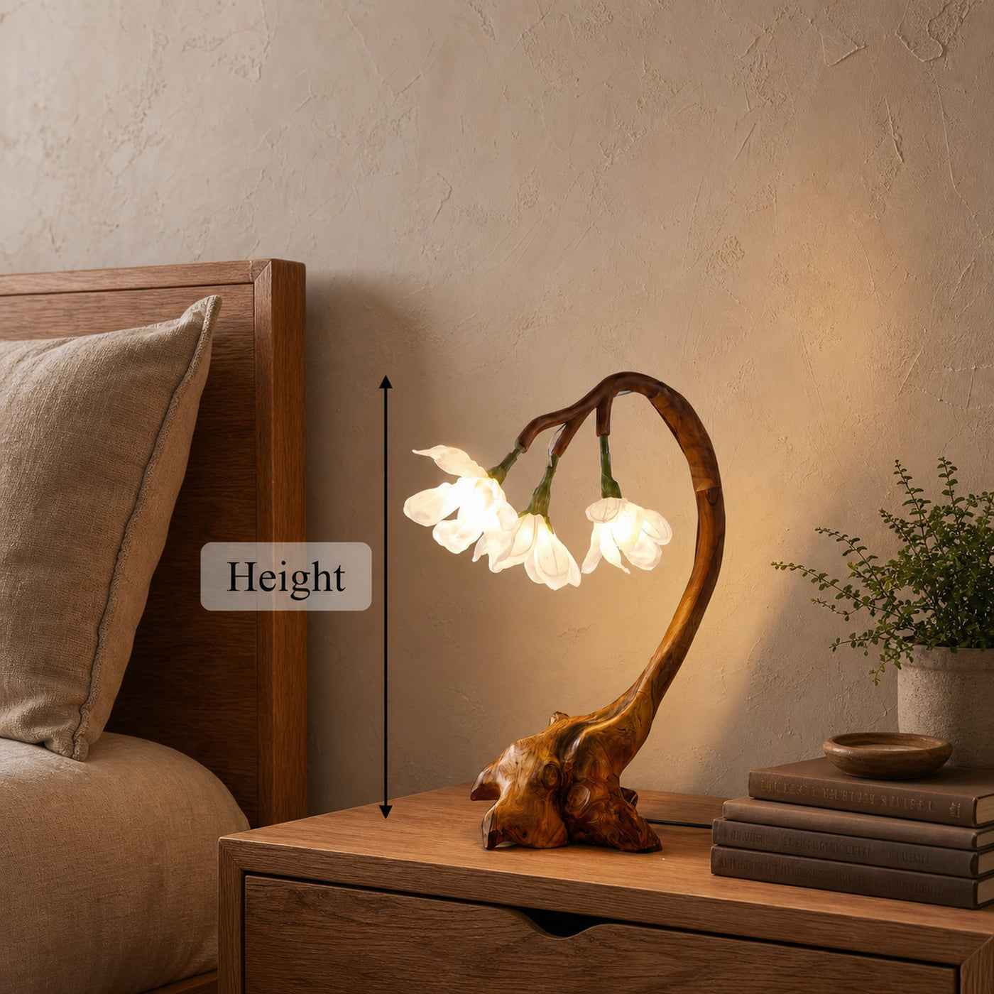 Organic Flower Table Lamp With Sculptural Wood Base For Bedroom And Living Room - product view 8