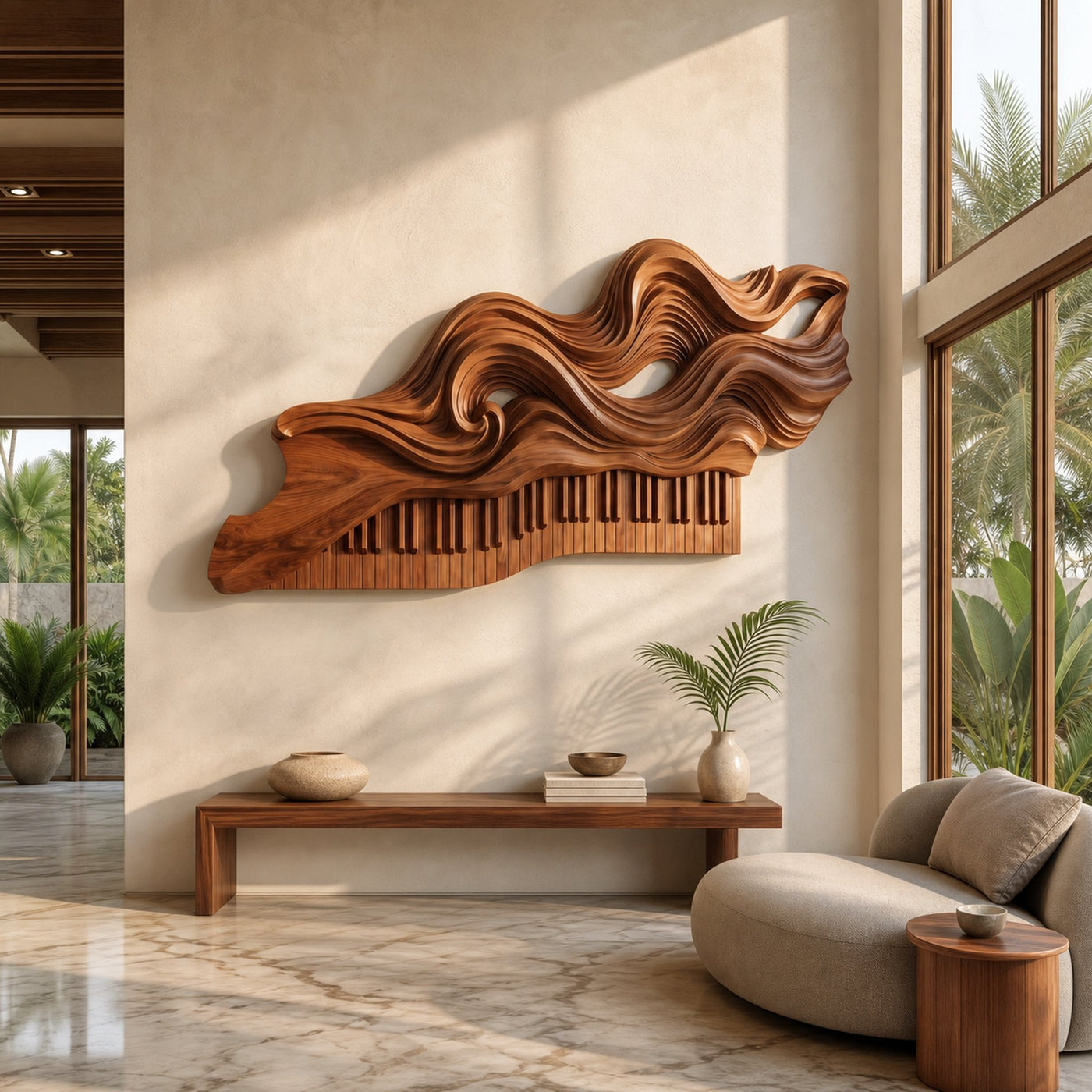 Organic Flowing Piano Melody Wooden Wall Art For Living Room