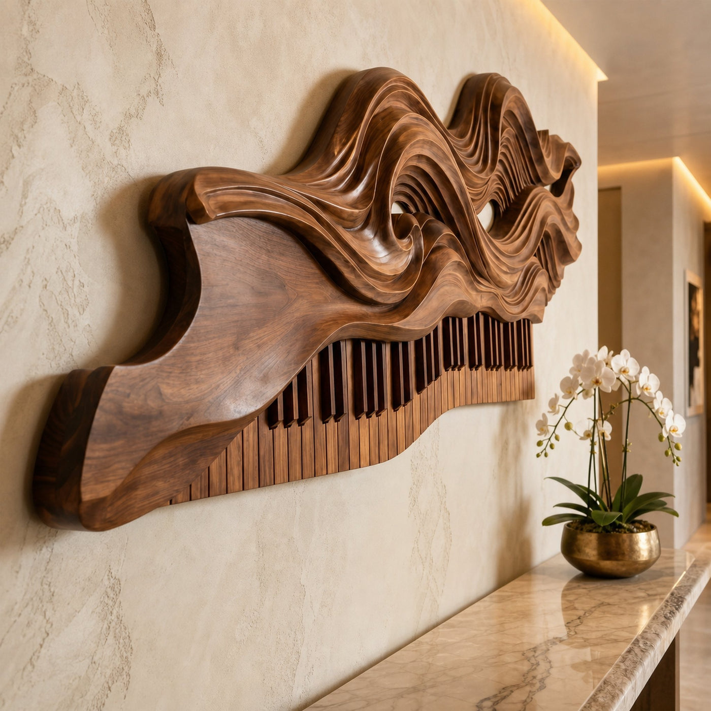 Organic Flowing Piano Melody Wooden Wall Art For Living Room - product view 2