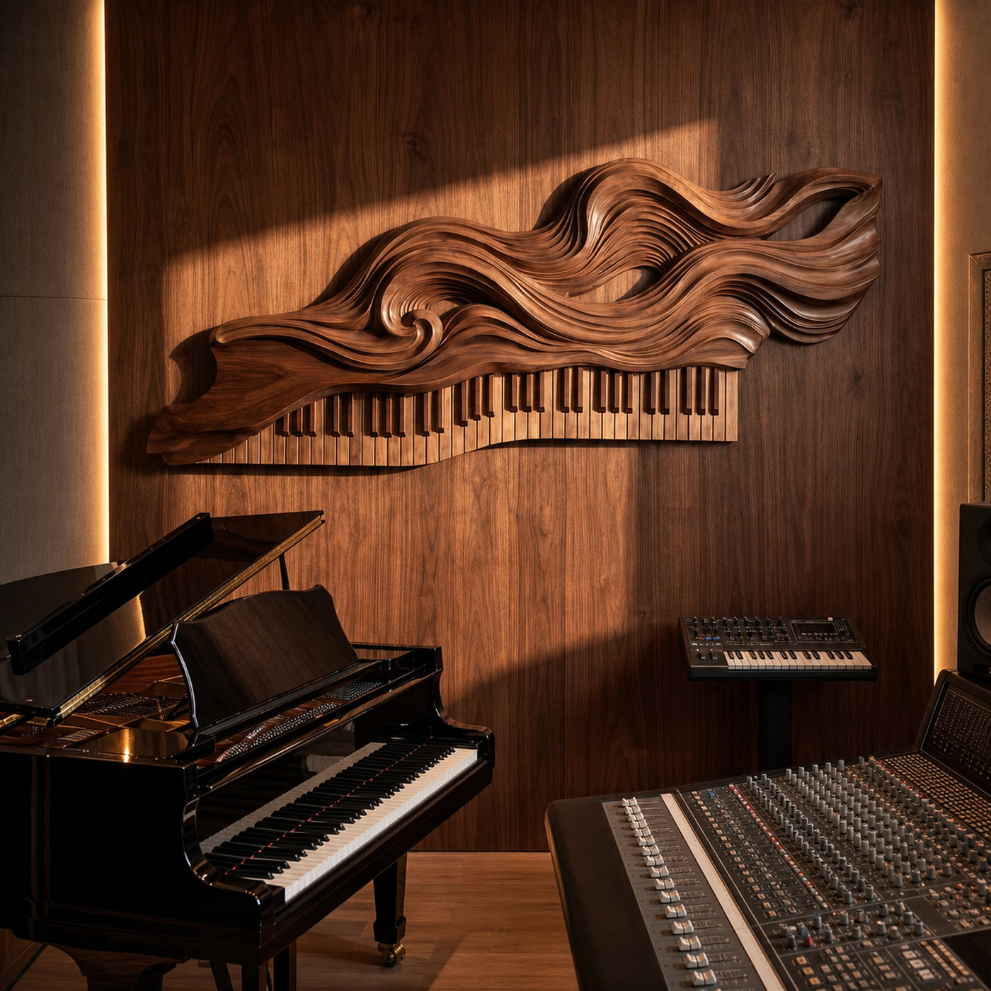Organic Flowing Piano Melody Wooden Wall Art For Living Room - product view 3