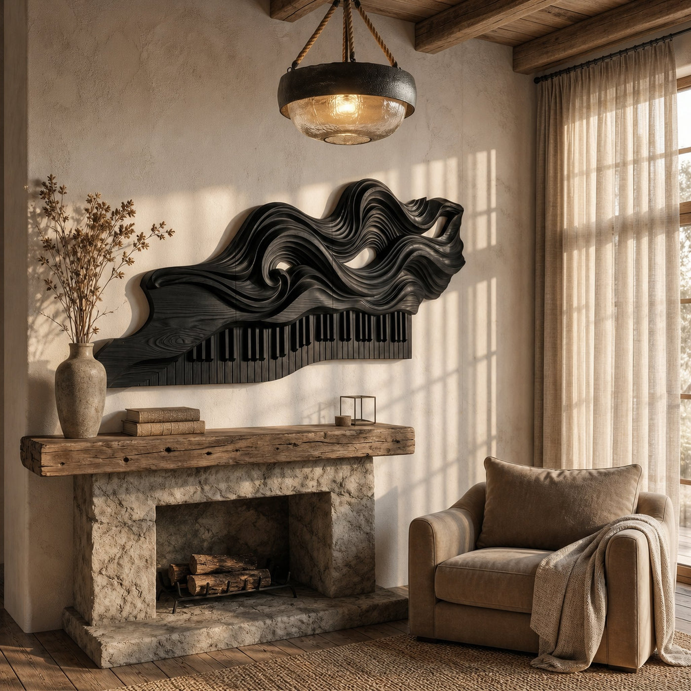 Organic Flowing Piano Melody Wooden Wall Art For Living Room - product view 4