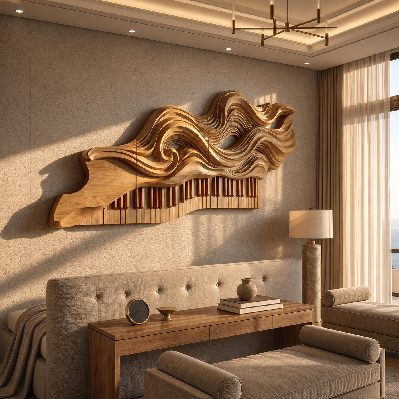 Organic Flowing Piano Melody Wooden Wall Art For Living Room - product view 5