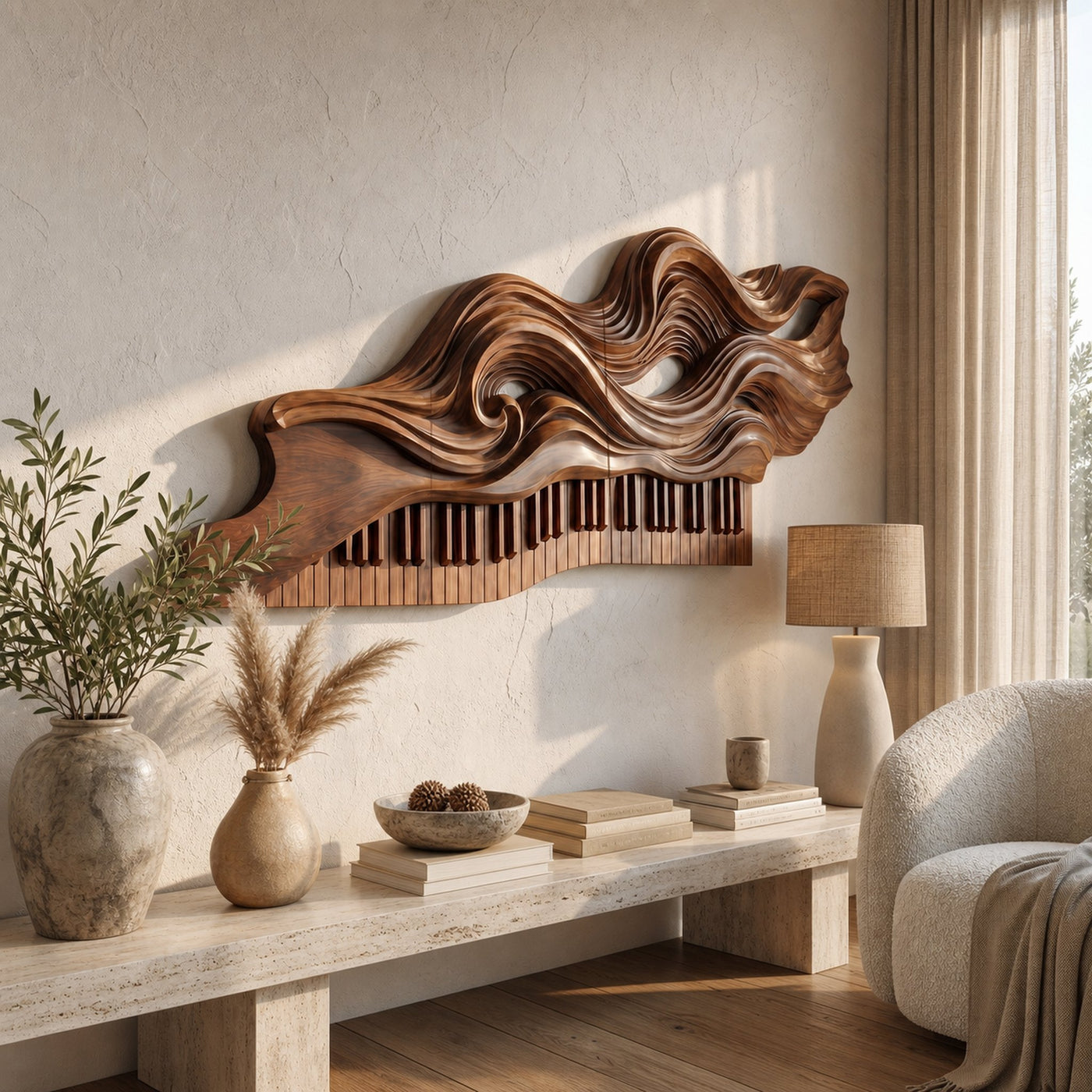 Organic Flowing Piano Melody Wooden Wall Art For Living Room - product view 6