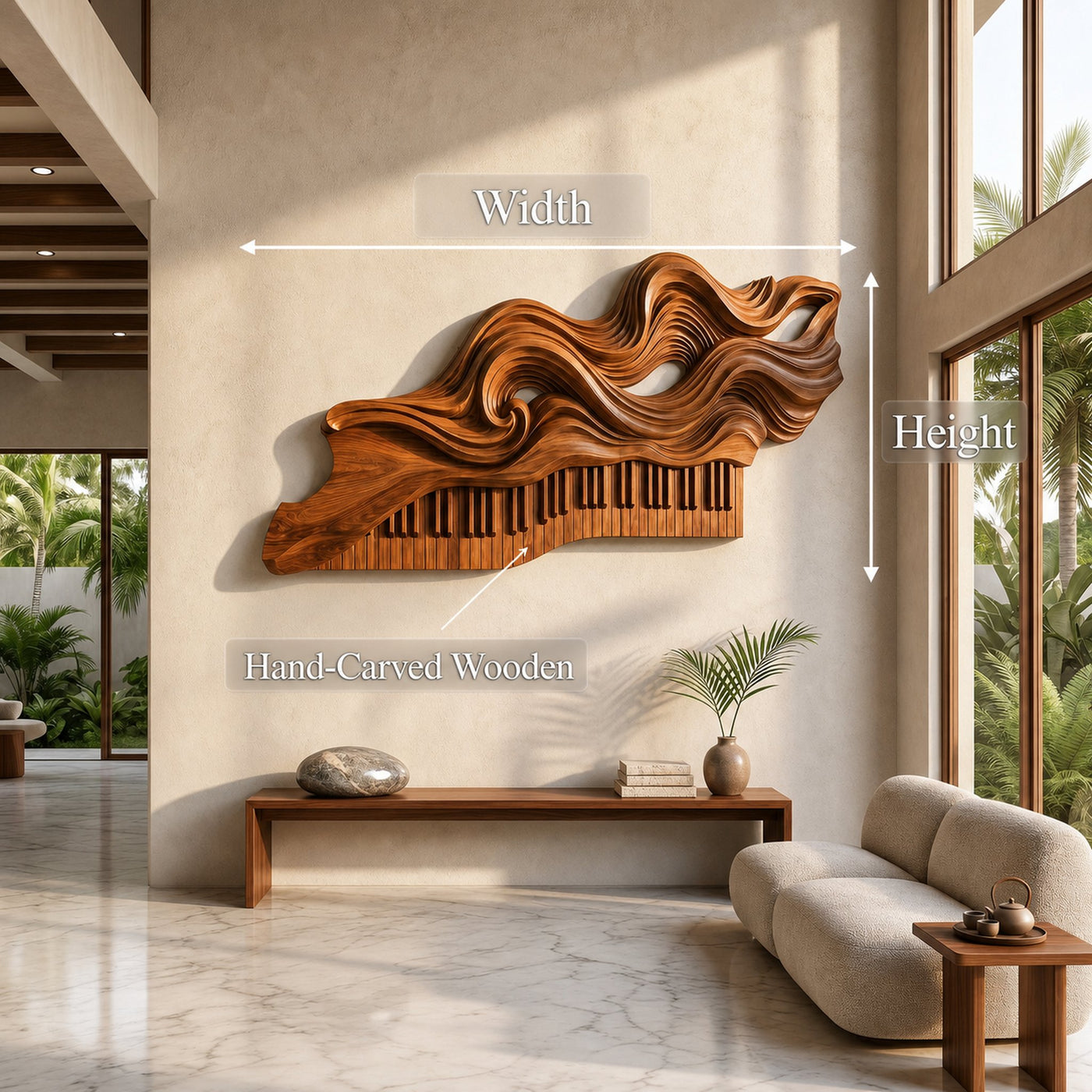 Organic Flowing Piano Melody Wooden Wall Art For Living Room - product view 8
