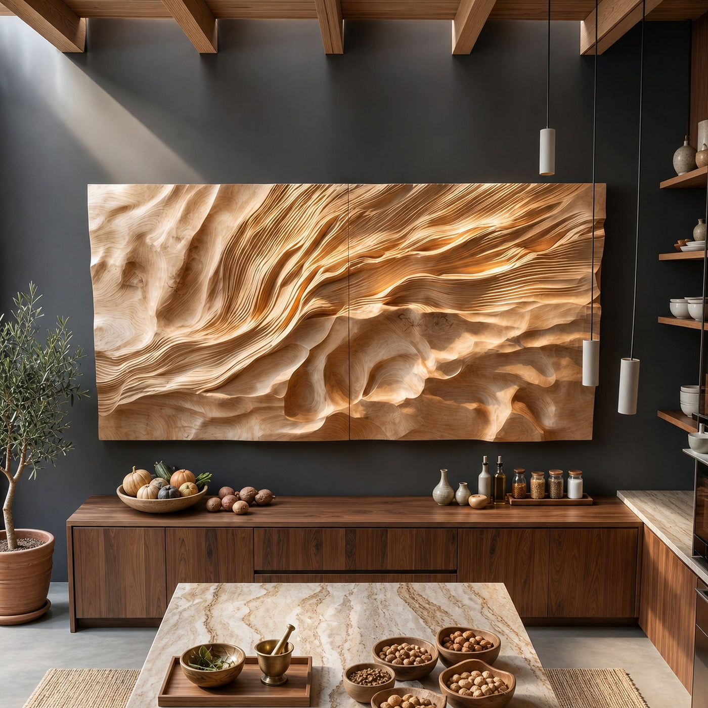 Organic Flowing Wave Wood Wall Art Spa Bathroom Retreat Decor