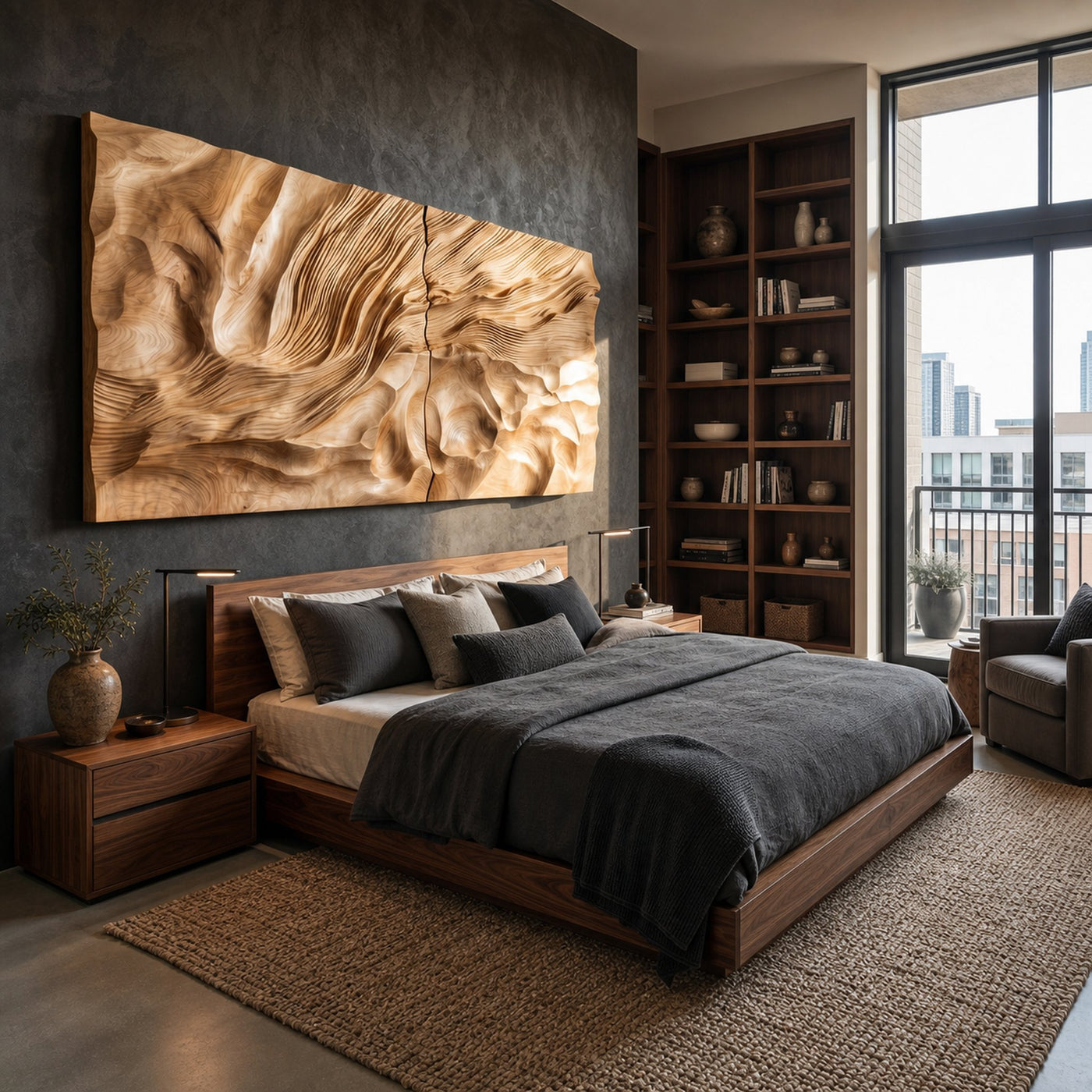 Organic Flowing Wave Wood Wall Art Spa Bathroom Retreat Decor - product view 2