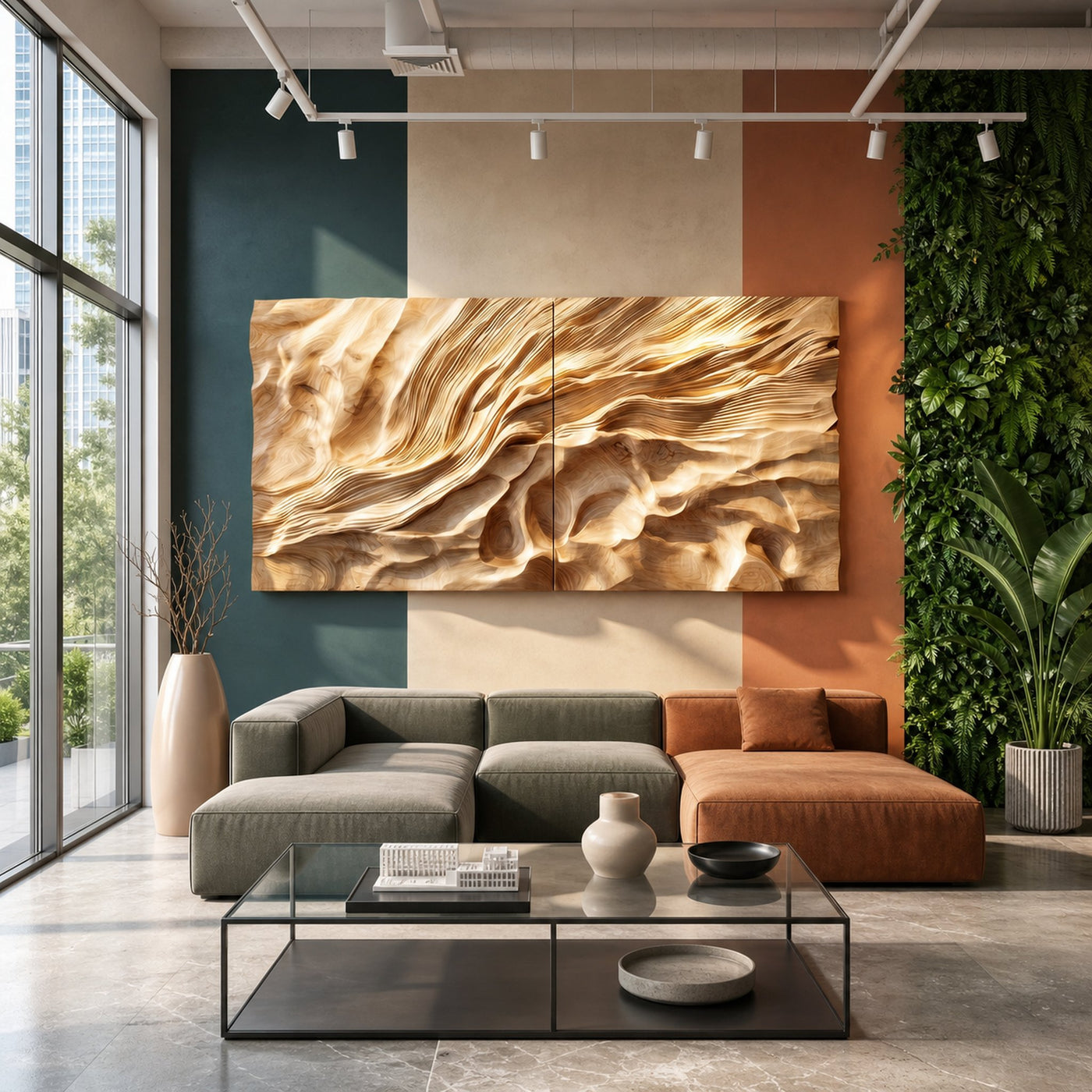 Organic Flowing Wave Wood Wall Art Spa Bathroom Retreat Decor - product view 3