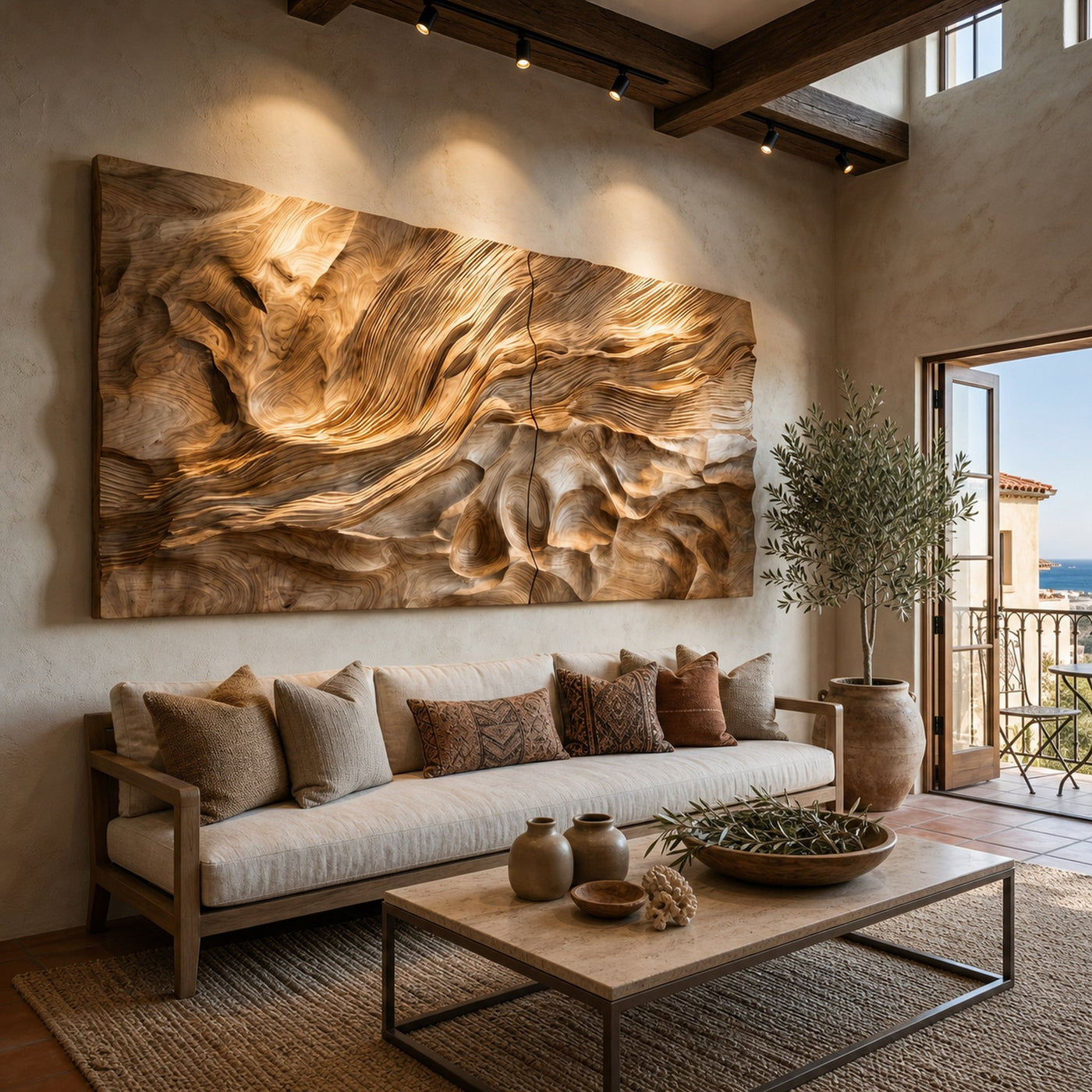 Organic Flowing Wave Wood Wall Art Spa Bathroom Retreat Decor - product view 4