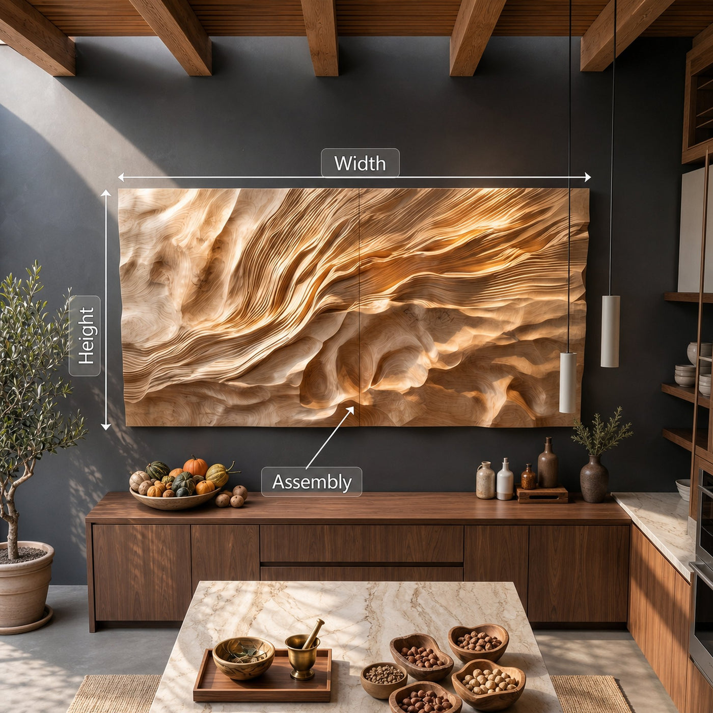 Organic Flowing Wave Wood Wall Art Spa Bathroom Retreat Decor - product view 5