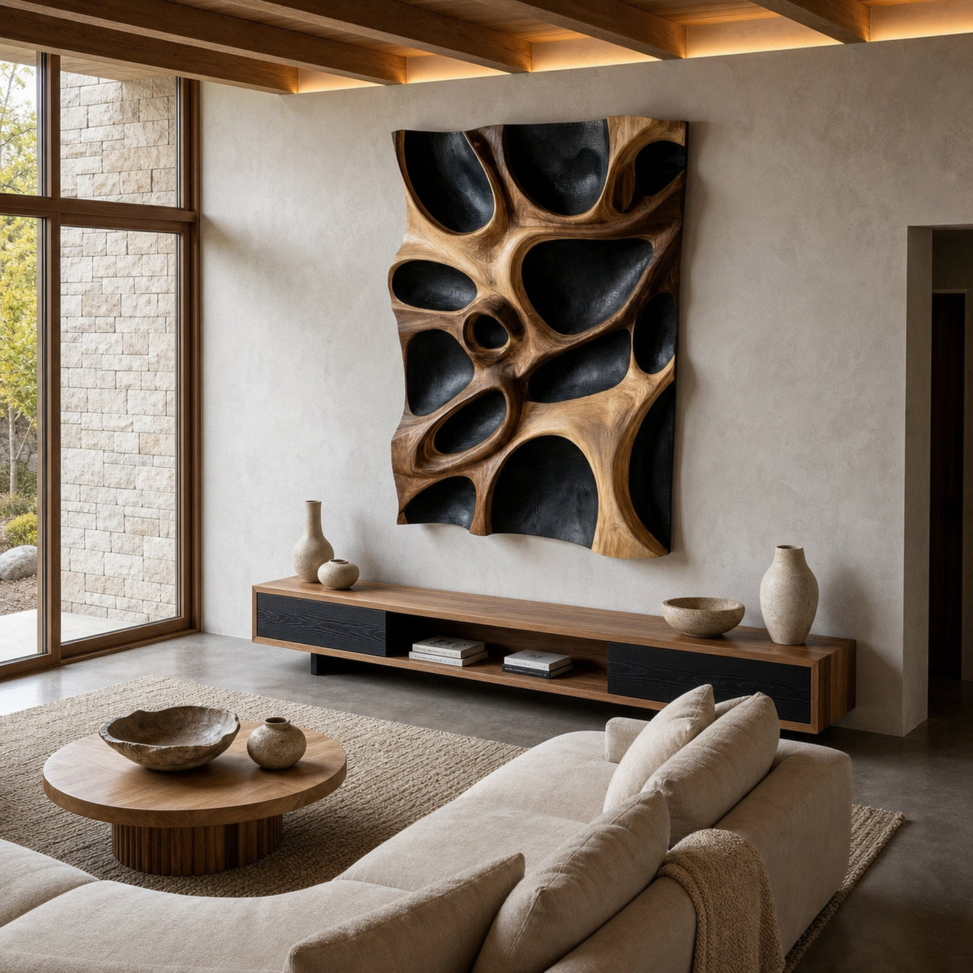 Organic Hollow Wood Wall Decor Panel For Living Room And Bedroom - product view 3