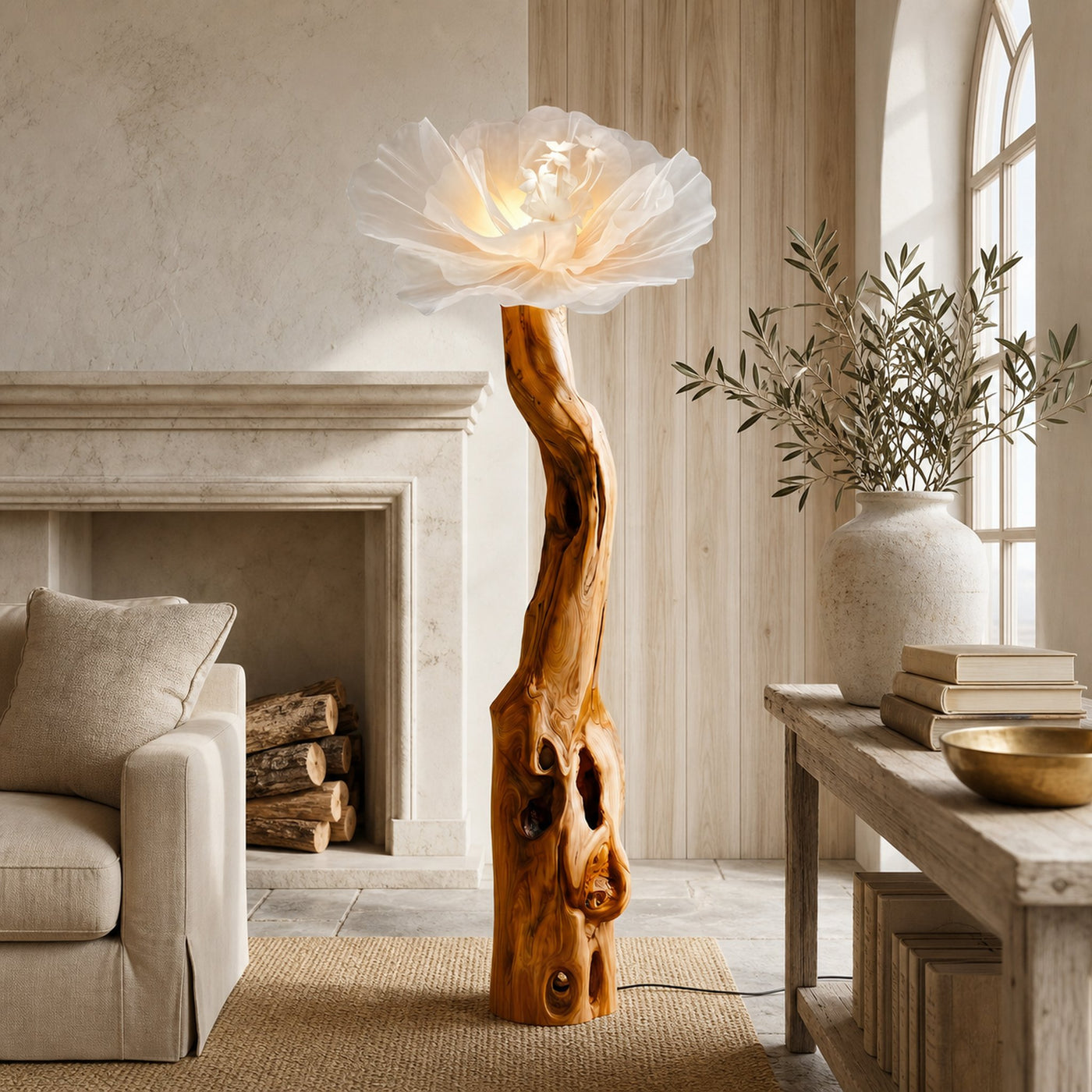 Organic Modern Floor Lamp Handcrafted Flower Sculpture For Living Room
