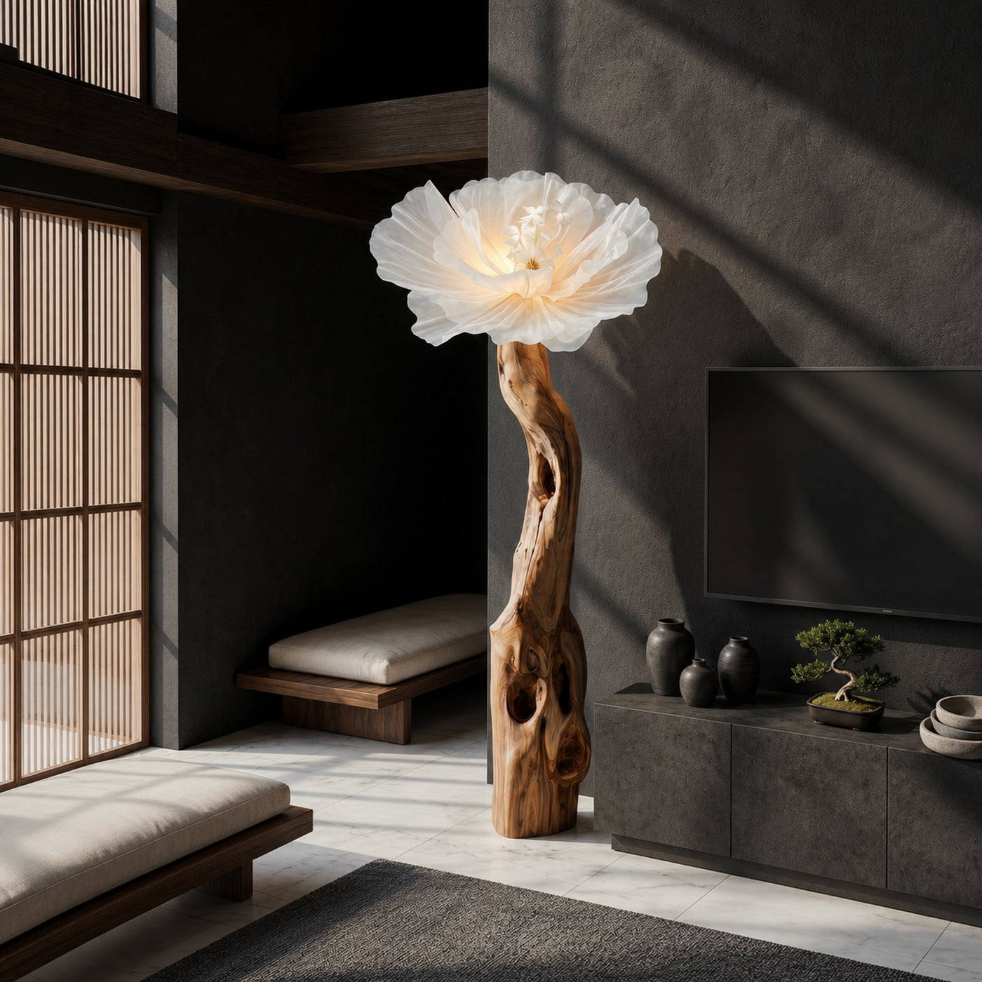 Organic Modern Floor Lamp Handcrafted Flower Sculpture For Living Room - product view 2