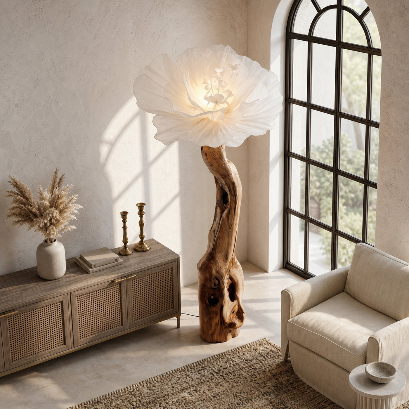 Organic Modern Floor Lamp Handcrafted Flower Sculpture For Living Room - product view 3