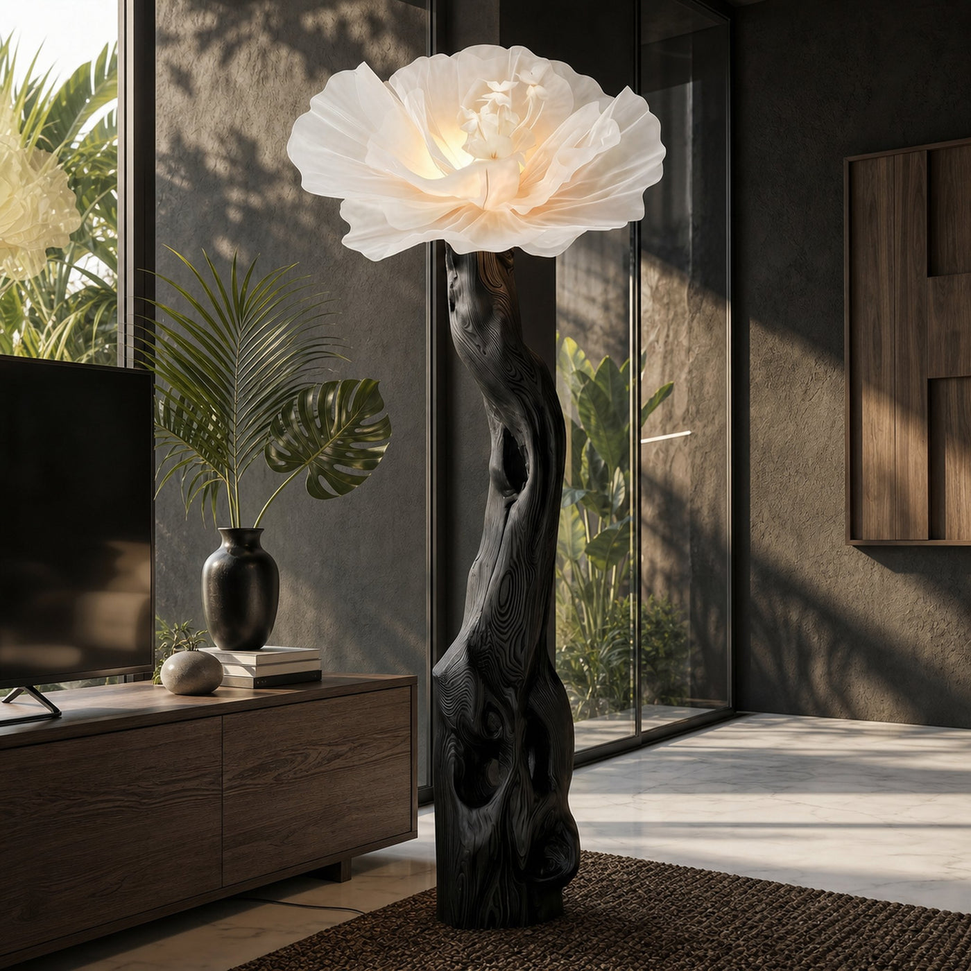 Organic Modern Floor Lamp Handcrafted Flower Sculpture For Living Room - product view 4