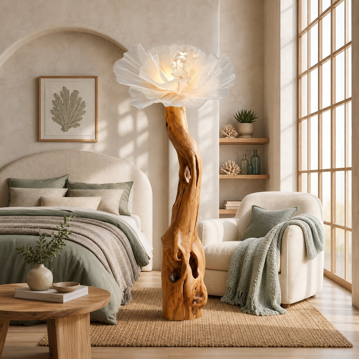 Organic Modern Floor Lamp Handcrafted Flower Sculpture For Living Room - product view 5