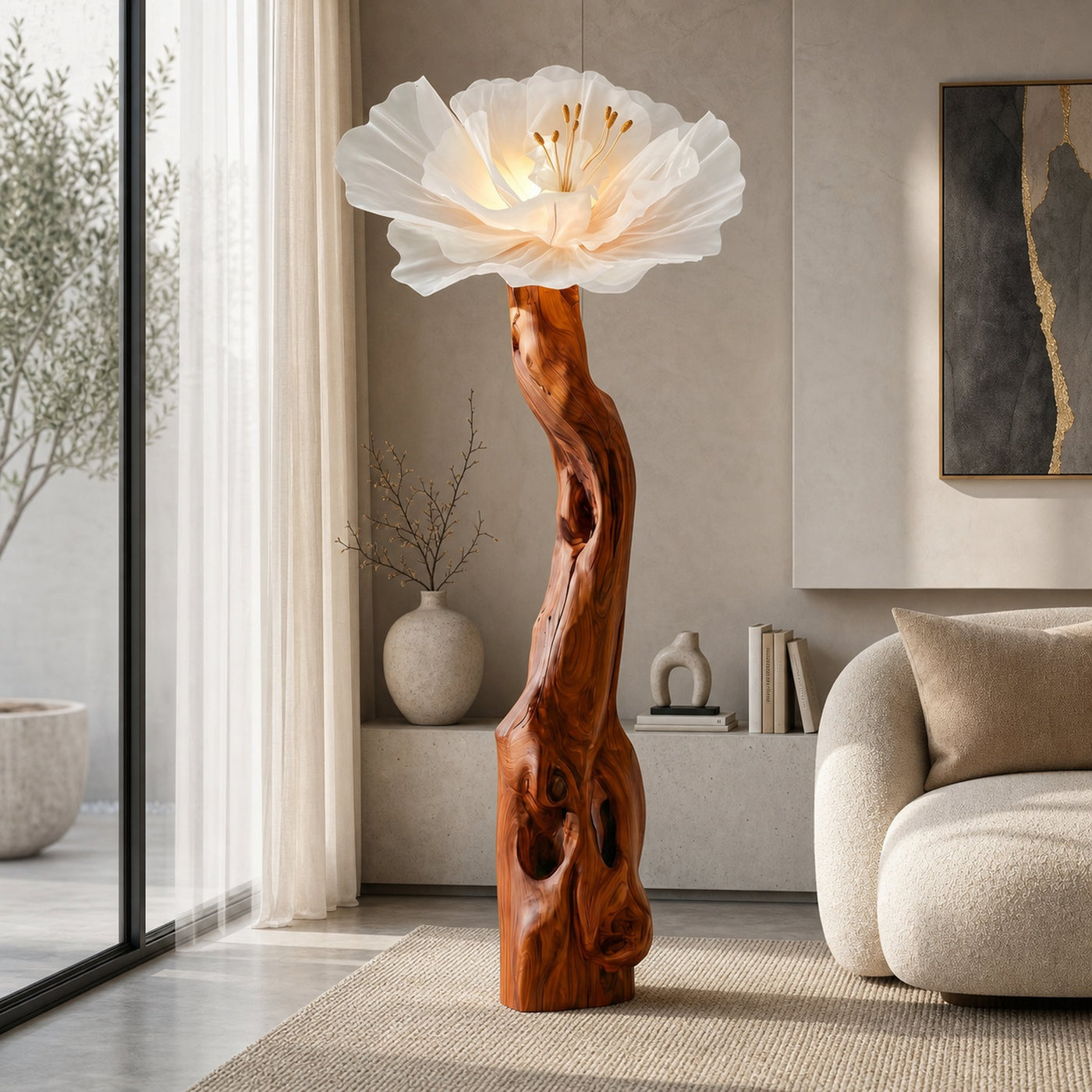 Organic Modern Floor Lamp Handcrafted Flower Sculpture For Living Room - product view 6