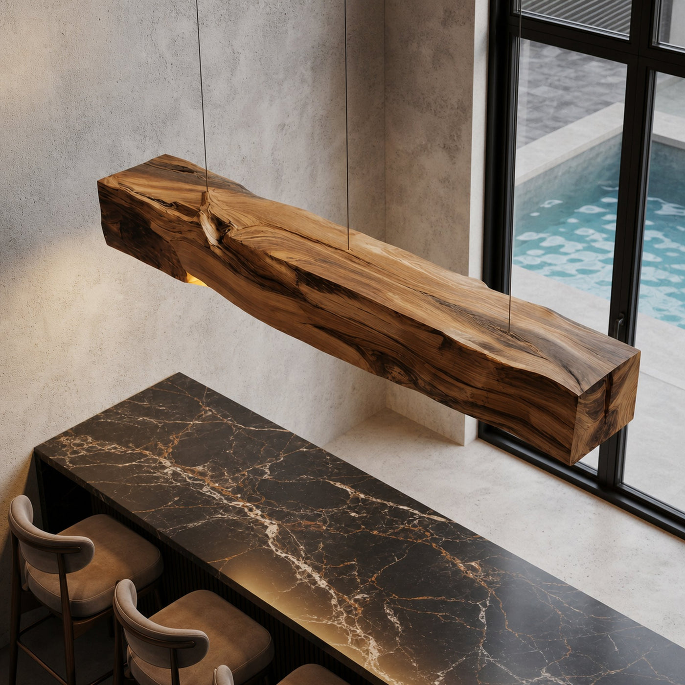 Organic Modern Pendant Light With Sculptural Wood Beam For Living Room And Kitchen - product view 2