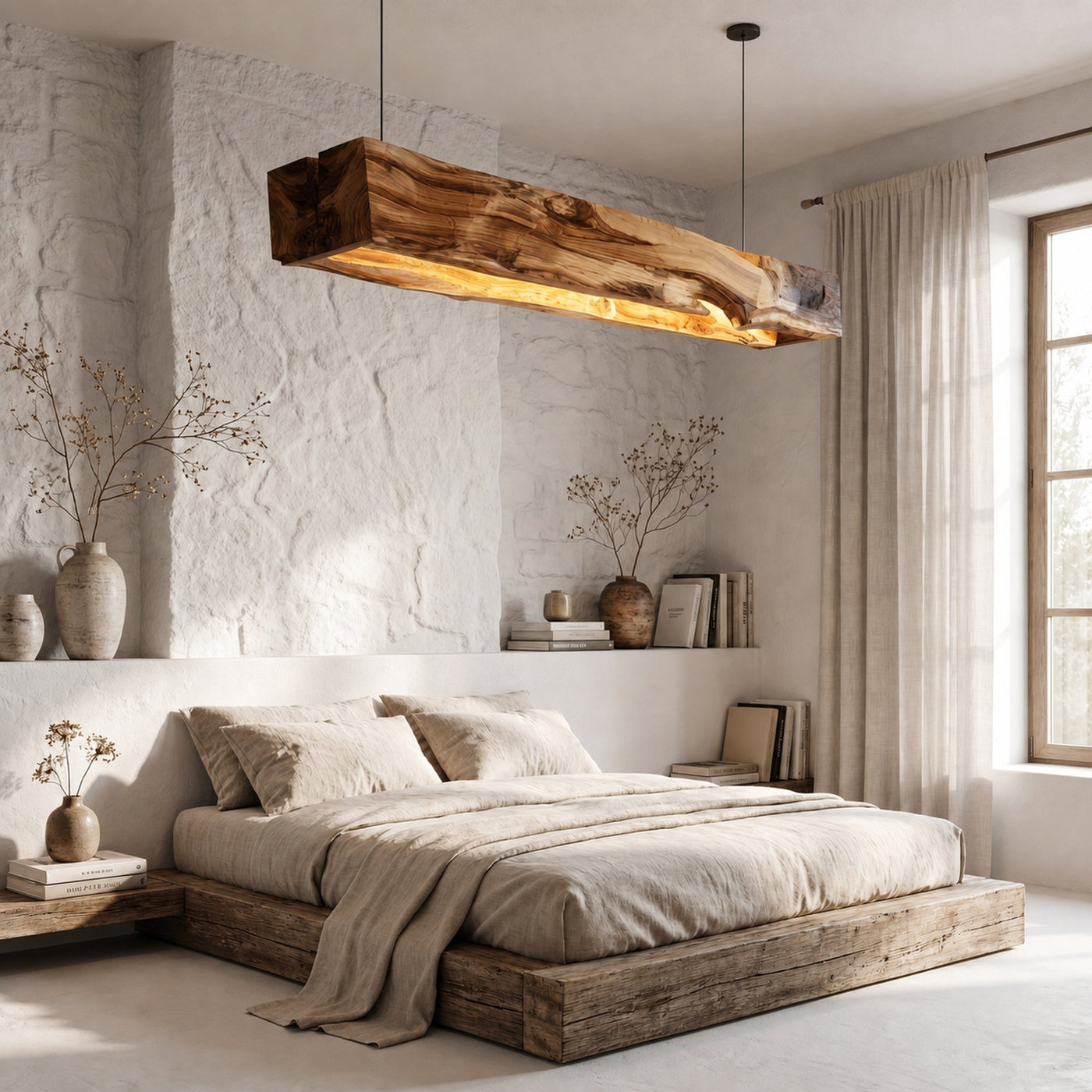 Organic Modern Pendant Light With Sculptural Wood Beam For Living Room And Kitchen - product view 6