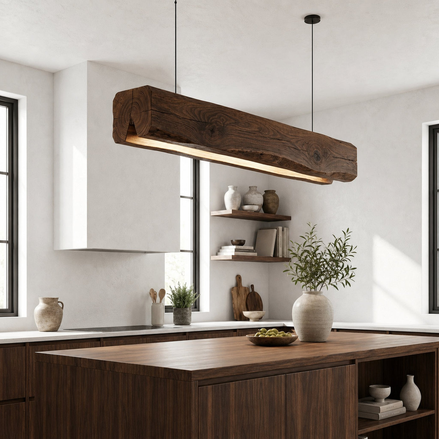 Organic Modern Pendant Light With Sculptural Wood Beam For Living Room And Kitchen - product view 7