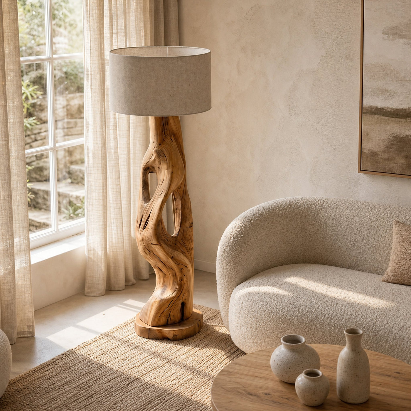 Organic Modern Standing Lamp With Artistic Solid Wood Base For Living Room - product view 2