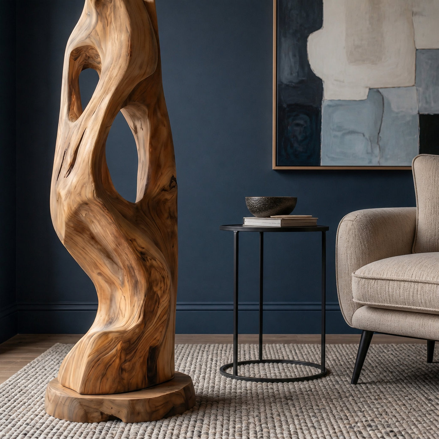 Organic Modern Standing Lamp With Artistic Solid Wood Base For Living Room - product view 3