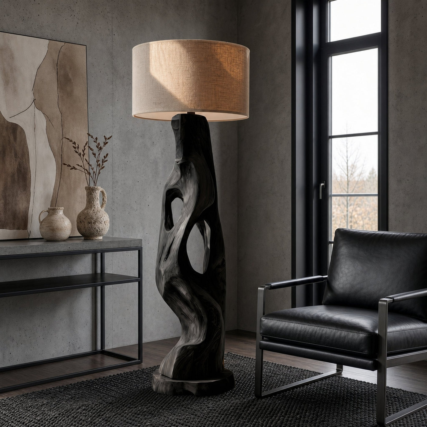Organic Modern Standing Lamp With Artistic Solid Wood Base For Living Room - product view 4
