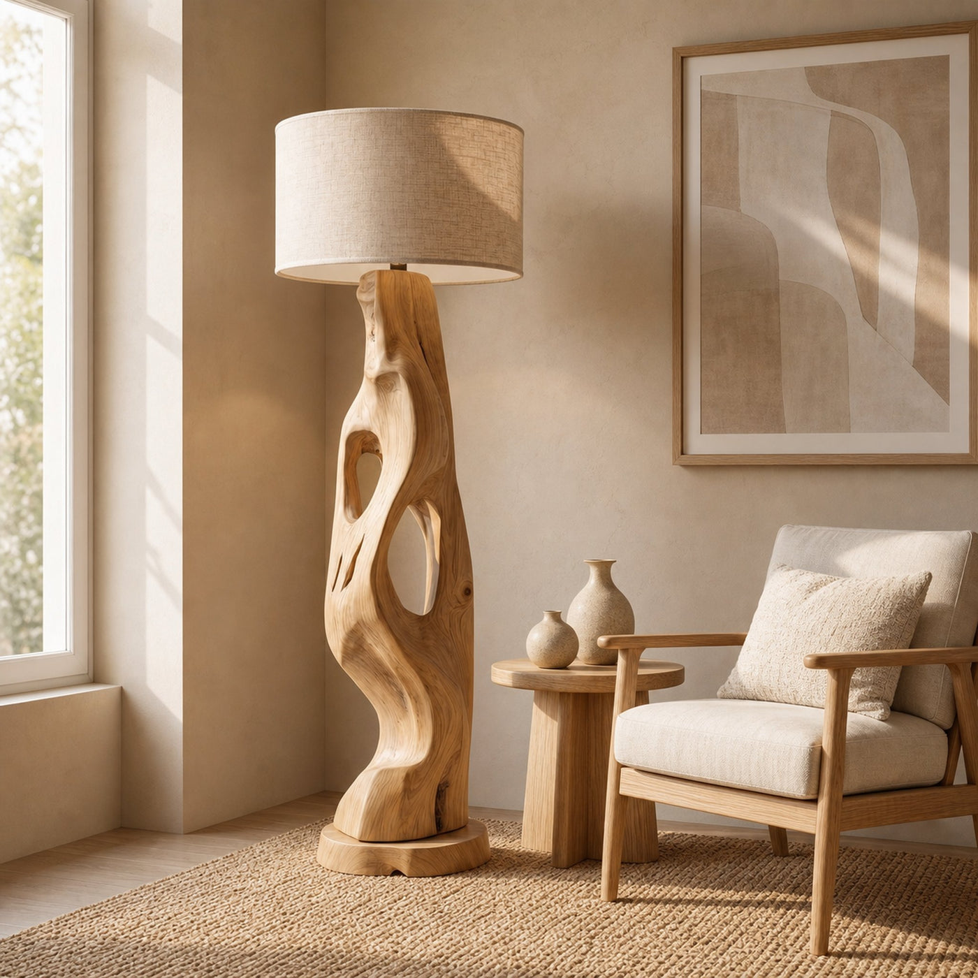 Organic Modern Standing Lamp With Artistic Solid Wood Base For Living Room - product view 5