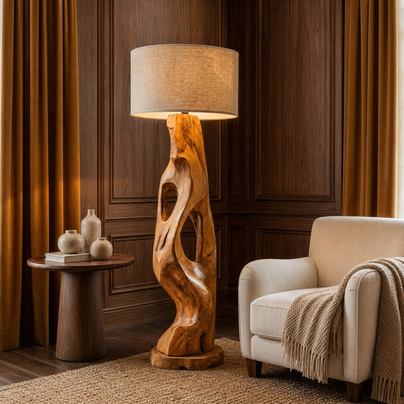 Organic Modern Standing Lamp With Artistic Solid Wood Base For Living Room - product view 6