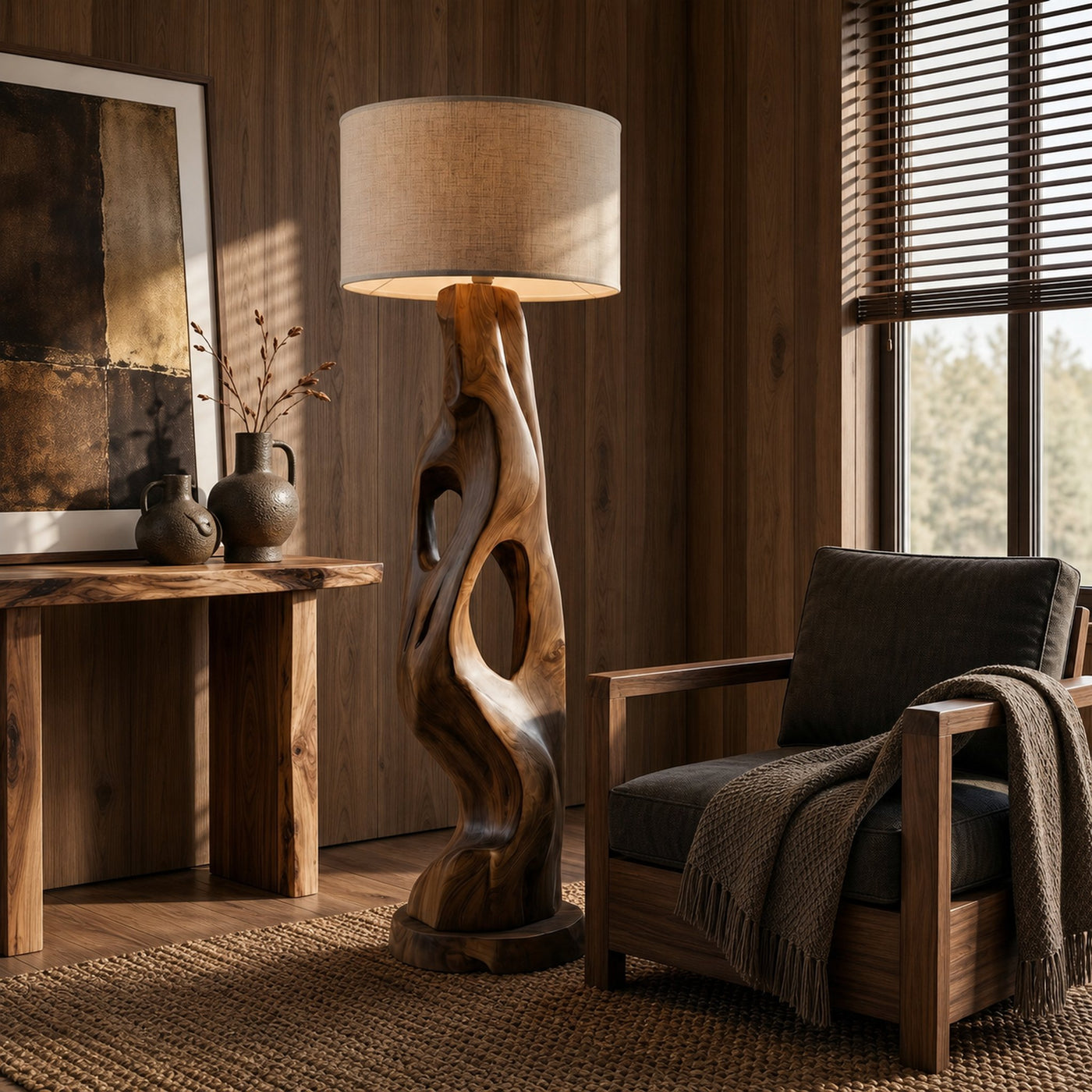 Organic Modern Standing Lamp With Artistic Solid Wood Base For Living Room - product view 7