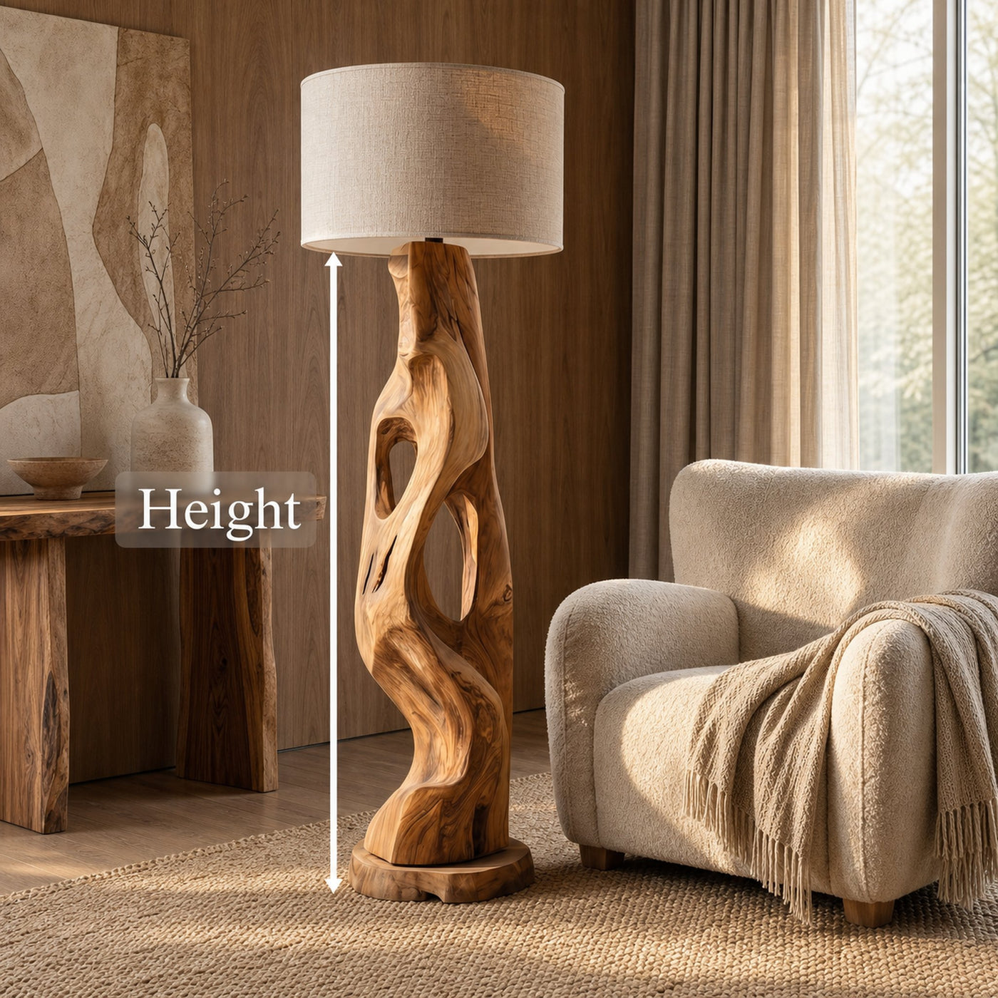 Organic Modern Standing Lamp With Artistic Solid Wood Base For Living Room - product view 8