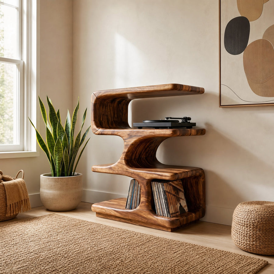 Organic Modern Vinyl Record Stand For Listening Room