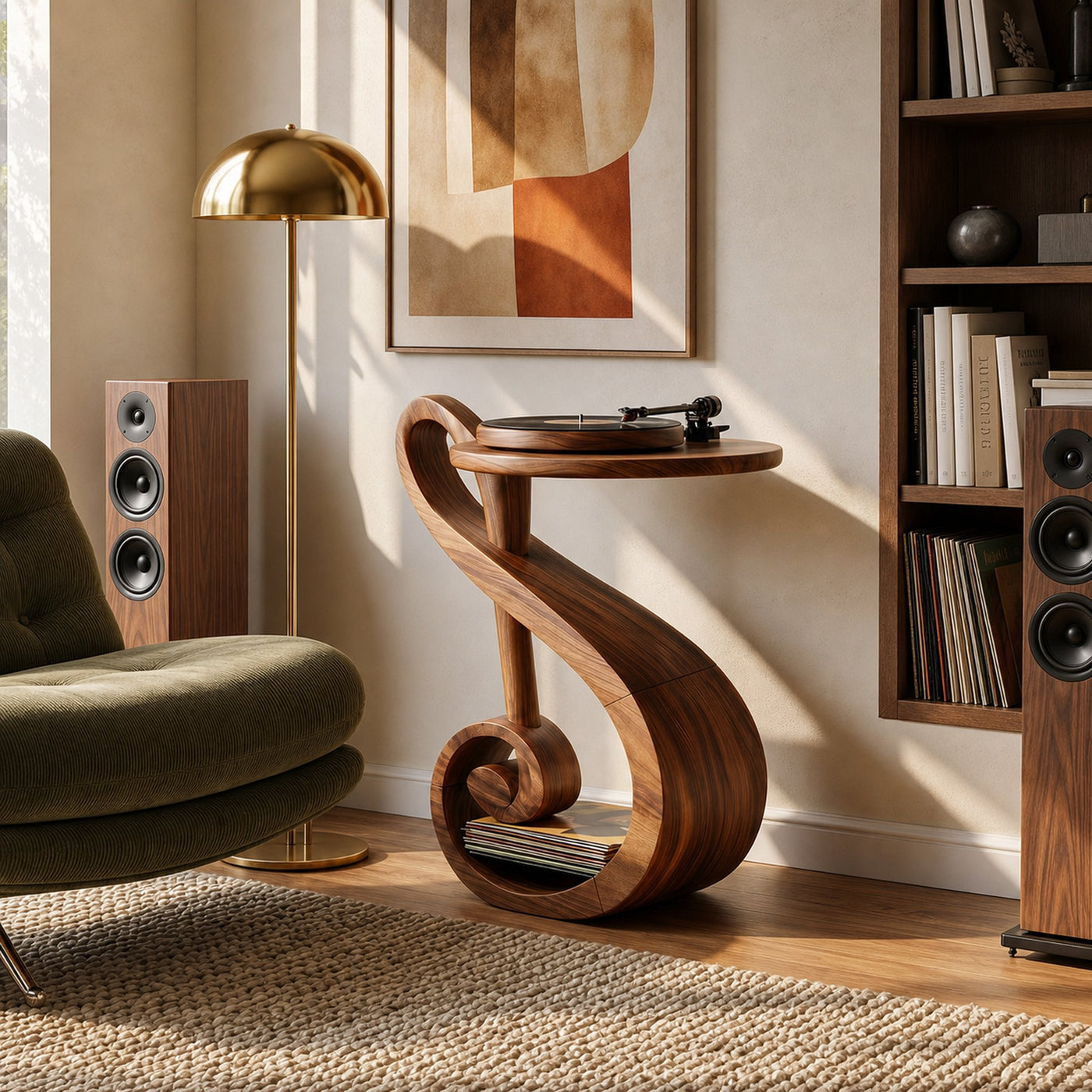 Organic Modern Vinyl Record Stand For Music Room