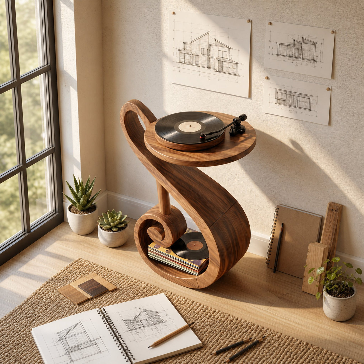 Organic Modern Vinyl Record Stand For Music Room - product view 3