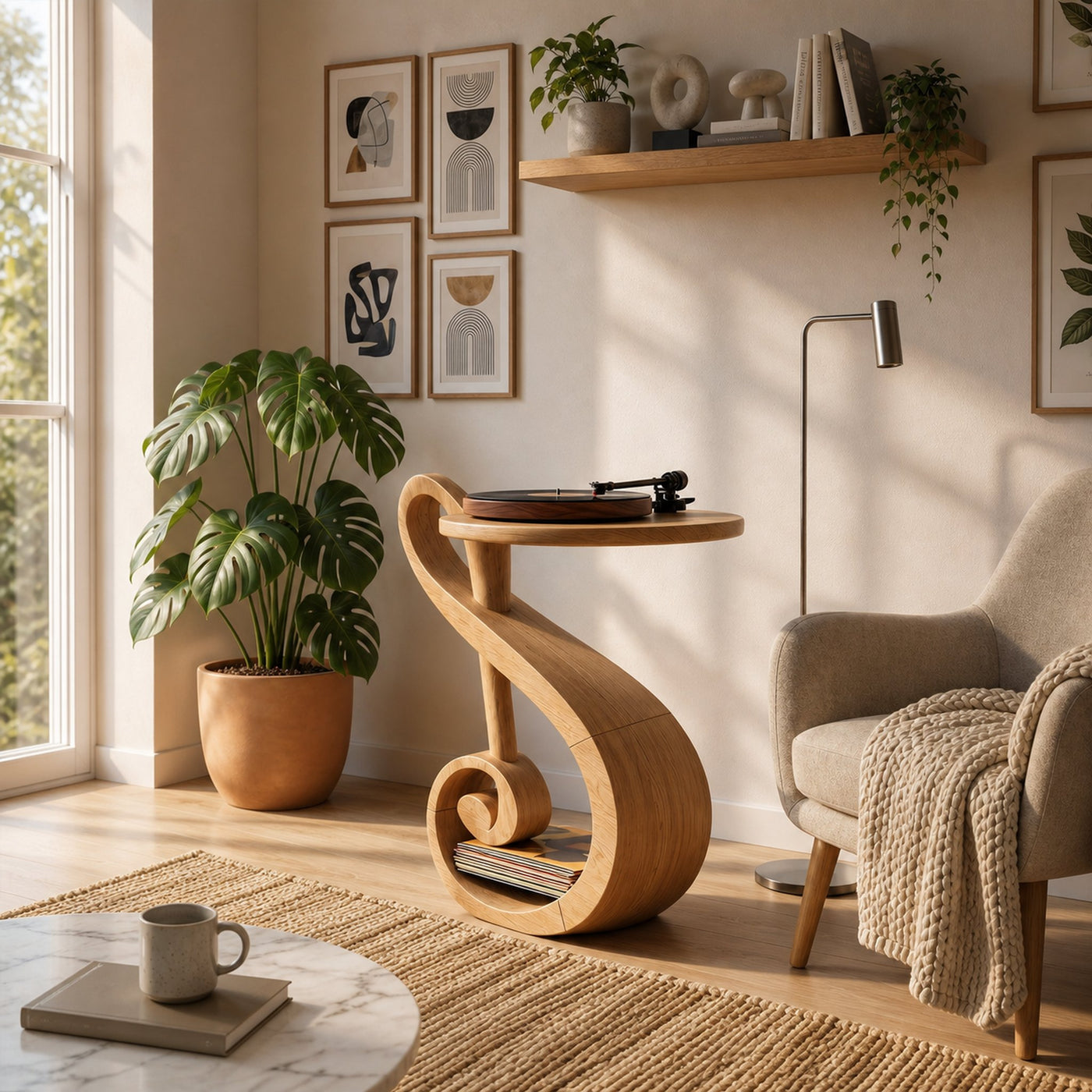 Organic Modern Vinyl Record Stand For Music Room - product view 4