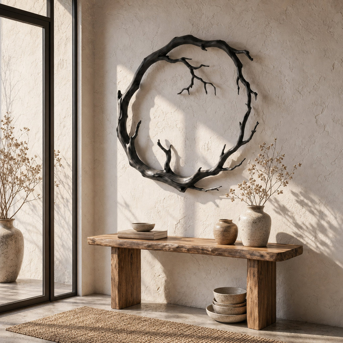 Organic Modern Wall Decor Sculptural Tree Branch Circle For Living Room