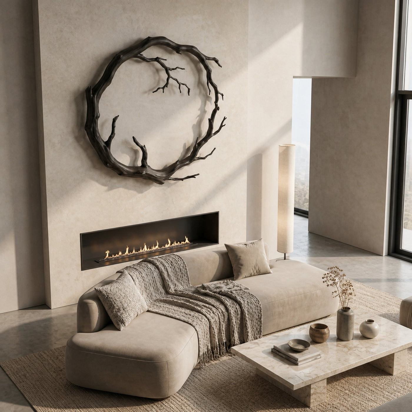 Organic Modern Wall Decor Sculptural Tree Branch Circle For Living Room - product view 3
