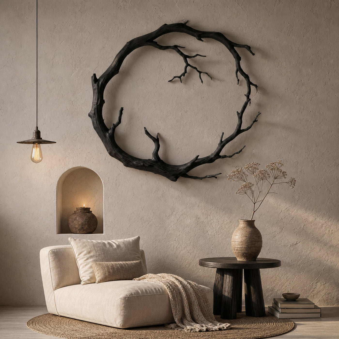 Organic Modern Wall Decor Sculptural Tree Branch Circle For Living Room - product view 4