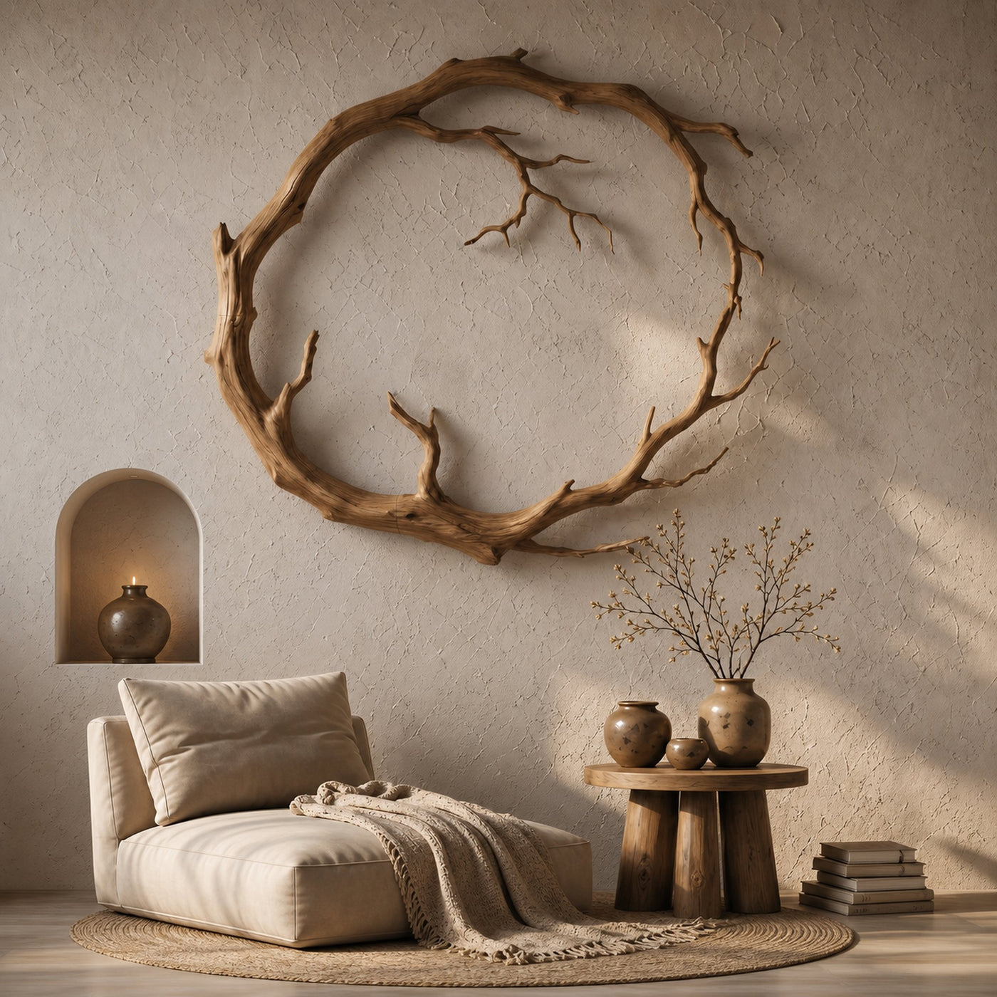 Organic Modern Wall Decor Sculptural Tree Branch Circle For Living Room - product view 5