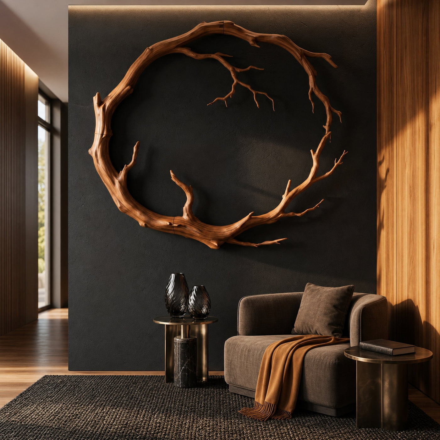 Organic Modern Wall Decor Sculptural Tree Branch Circle For Living Room - product view 6