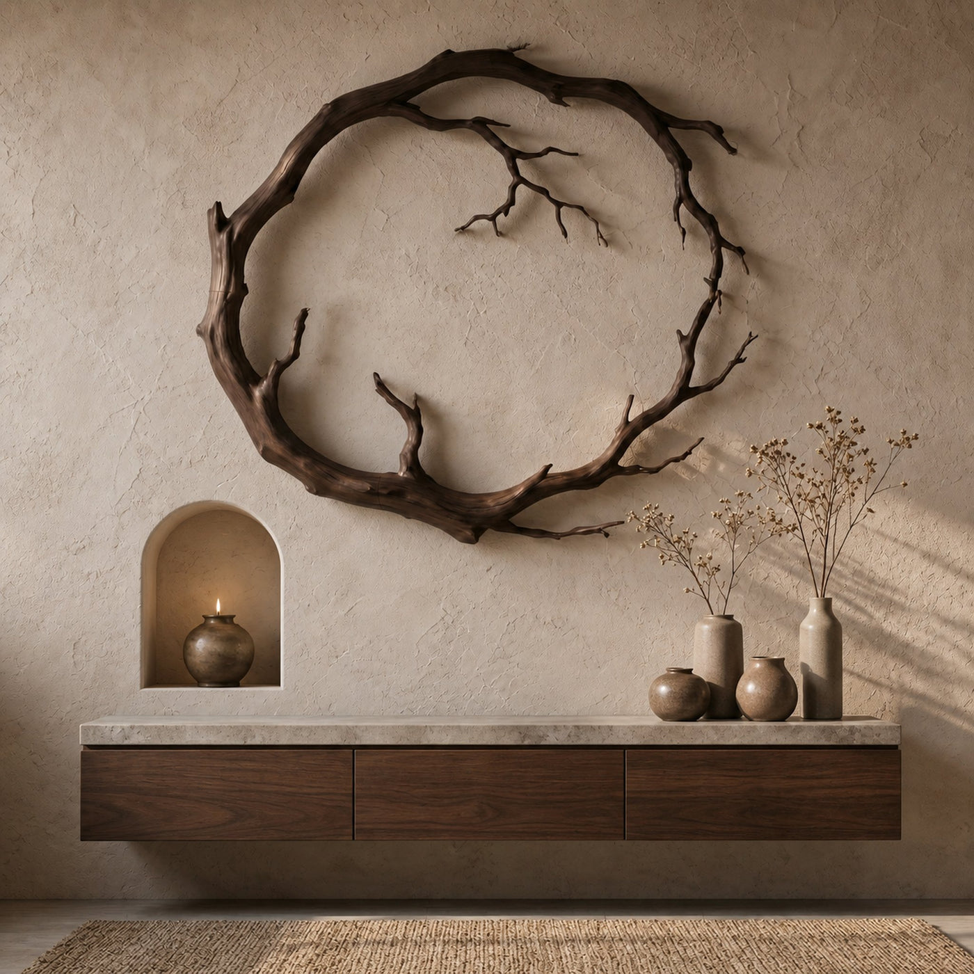Organic Modern Wall Decor Sculptural Tree Branch Circle For Living Room - product view 7
