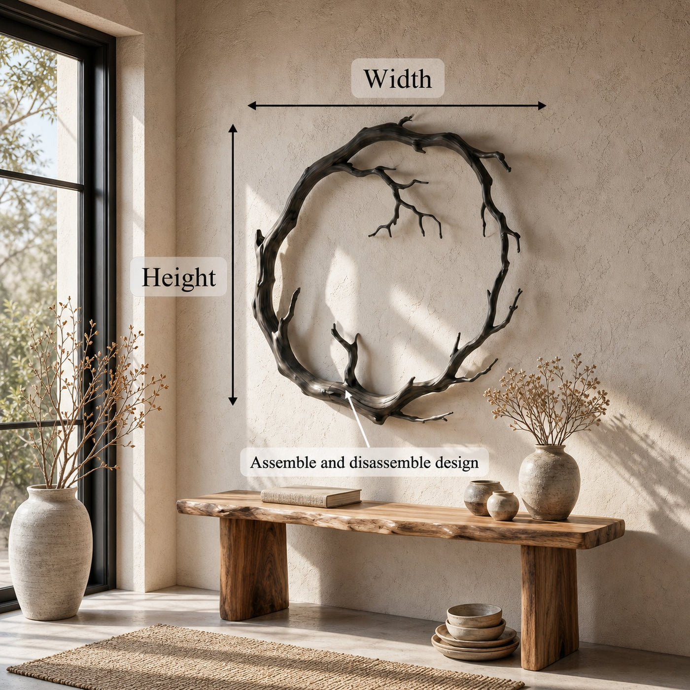 Organic Modern Wall Decor Sculptural Tree Branch Circle For Living Room - product view 8