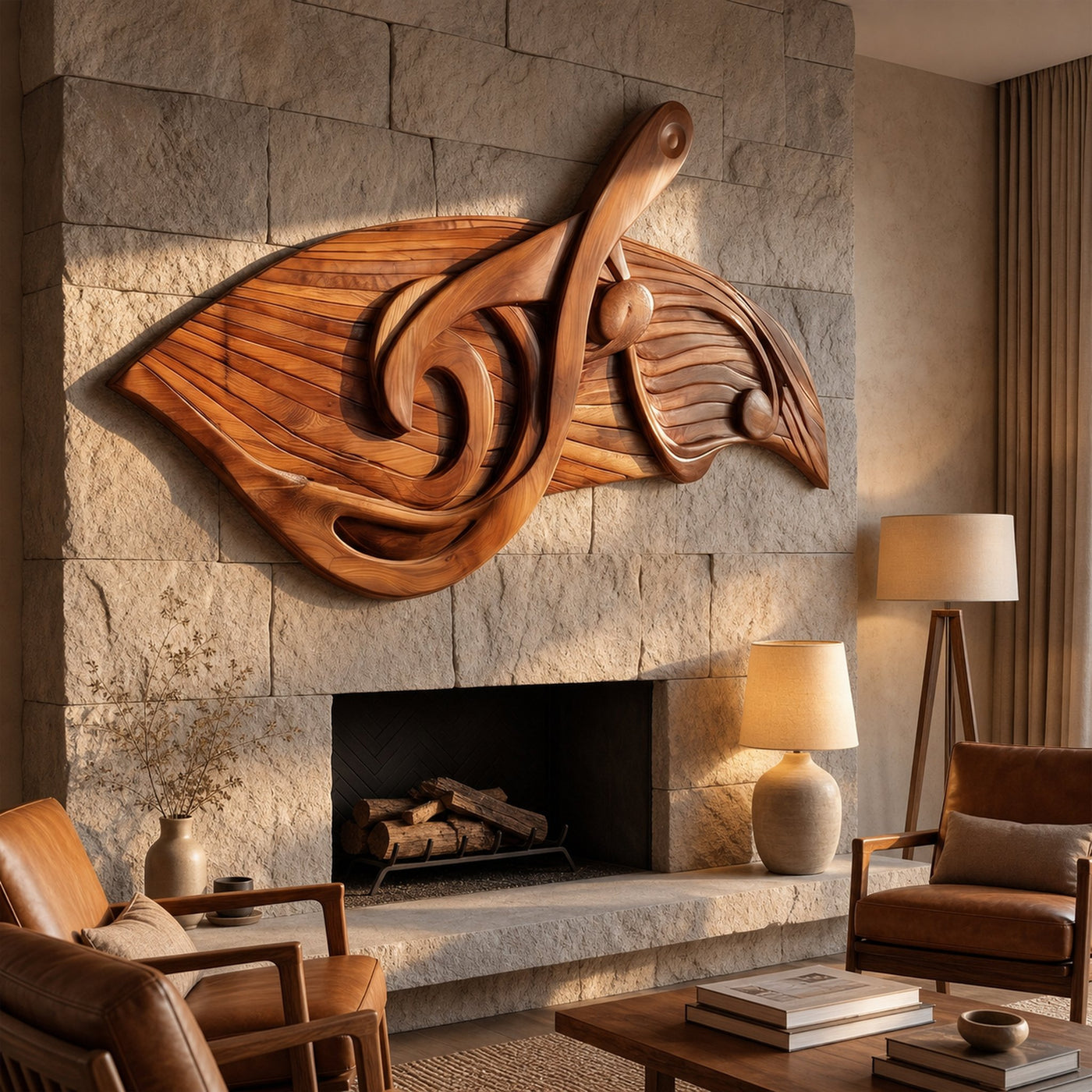 Organic Music Note Wall Art With Guitar Motif For Living Room - product view 2