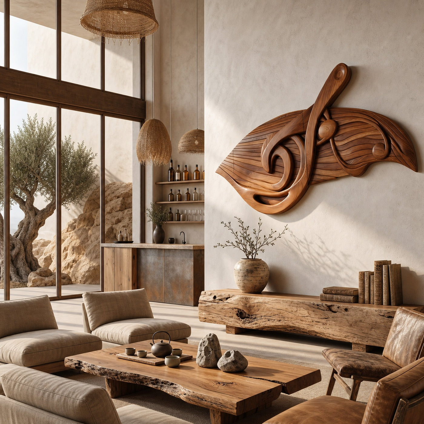 Organic Music Note Wall Art With Guitar Motif For Living Room - product view 6